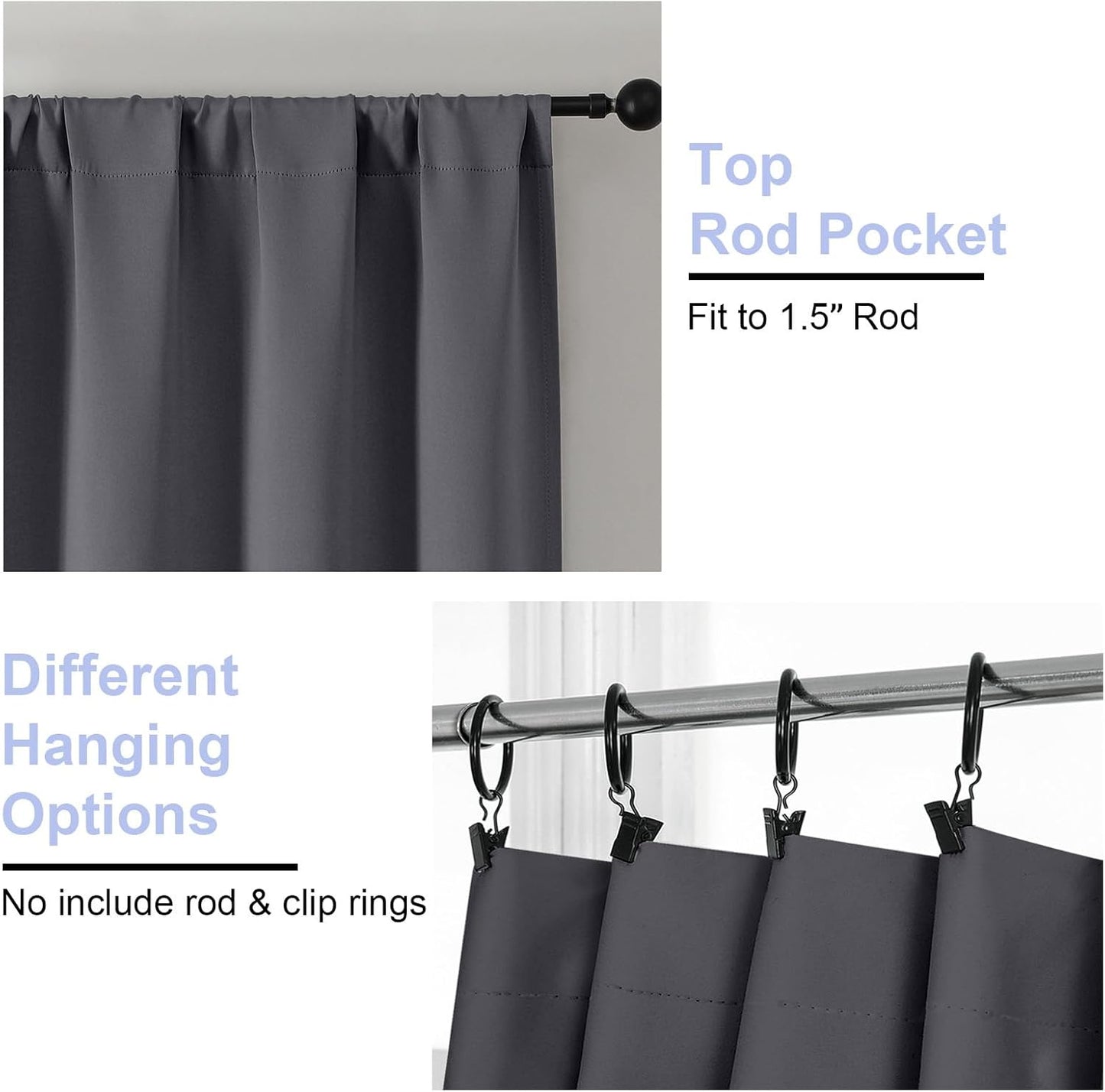 Simplebrand Ava Grey Blackout Curtains for Bedroom 90 Inches Long 2 Panels Set, Solid Privacy Energy Saving Living Room Window Treatment Curtains Blackout Drapes, W50 x L90 Inch, Grey