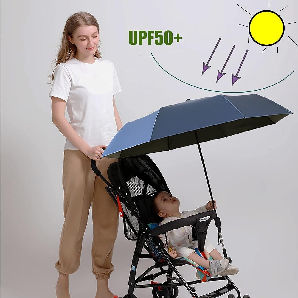 Universal Baby Parasol, Baby Stroller Sun Shade Sun Protection Sun Shade for Strollers, Waterproof Umbrella for Trolley Bike Wheelchair Buggy Fishing, Bicycle Umbrella with Holder Clip Clamp