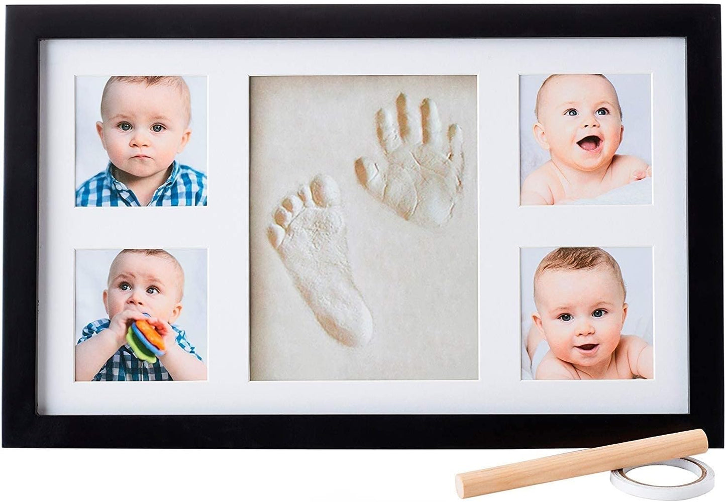 Baby Hand and Footprint Kit - Newborn Keepsake Picture Frame, Inkless Foot & Handprint Clay Mold - Baby Registry, New Mom Baby Shower, Gender Reveal Gift, Personalized Boy or Girl Nursery Photo Prints (Large, Black)