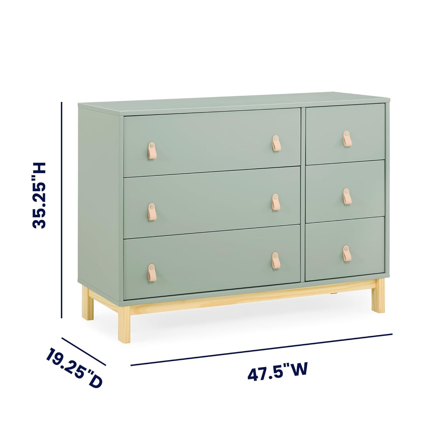 Delta Children babyGap Legacy 6 Drawer Dresser with Leather Pulls and Interlocking Drawers Greenguard Gold Certified, Sage Green w/Natural