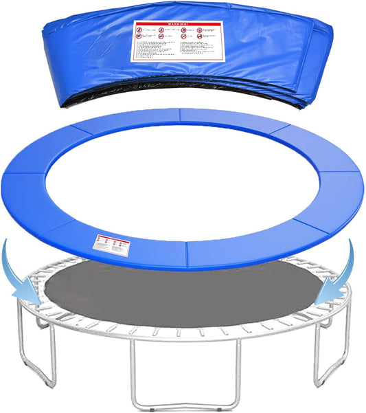 Trampoline Replacement Safety Pad, 8ft 10ft 12ft 14ft 15ft 16ft Trampoline Spring Cover with Foam Padding, No Holes for Poles, Round, Blue