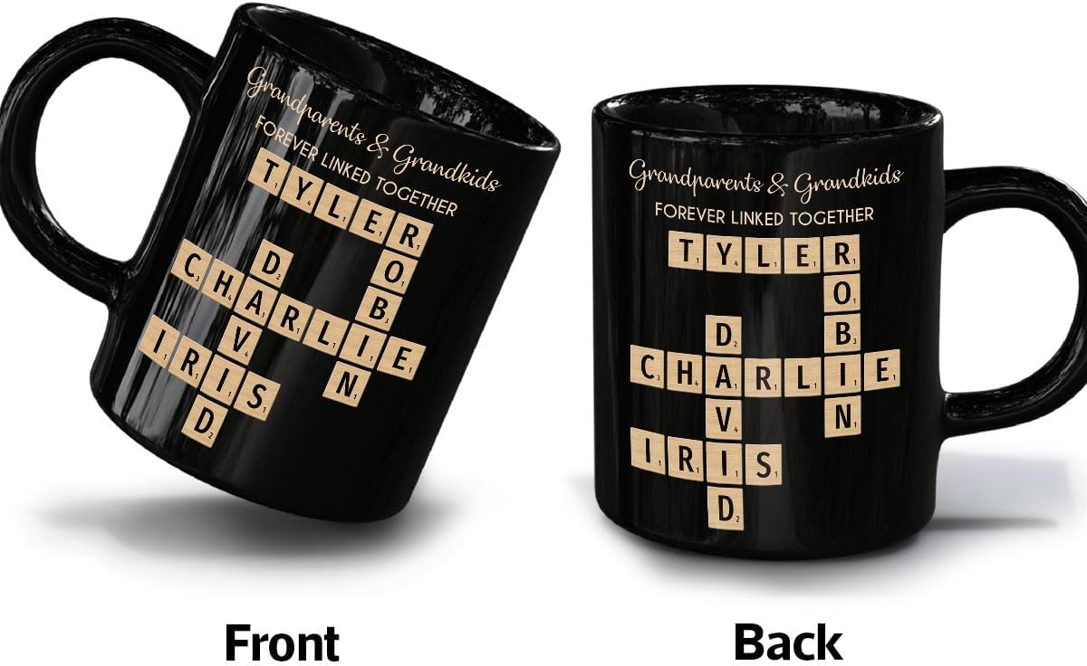 Trending Custom Grandparents & Grandkids Forever Linked Together Crossword Puzzle Personalized Mug, Gift For Large Family, Parent, Grandparents, Siblings, Brothers, Sisters on Birthday Christmas