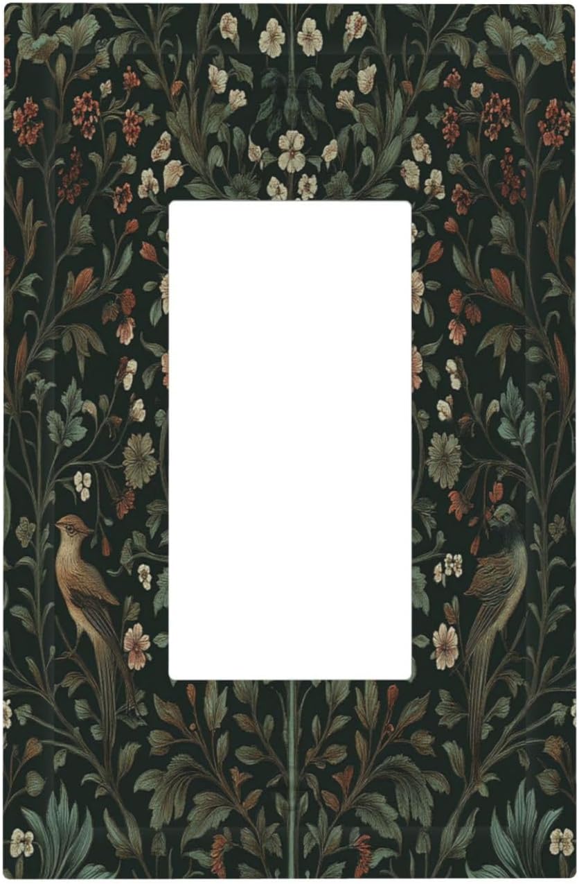 Decorative Outlet Covers Vintage Morris Colorful Flower Green Leaf 1 Gang Single Rocker Light Switch Cover Plate Wall Plates Gfci Faceplate For Bed Room Living Room Decor
