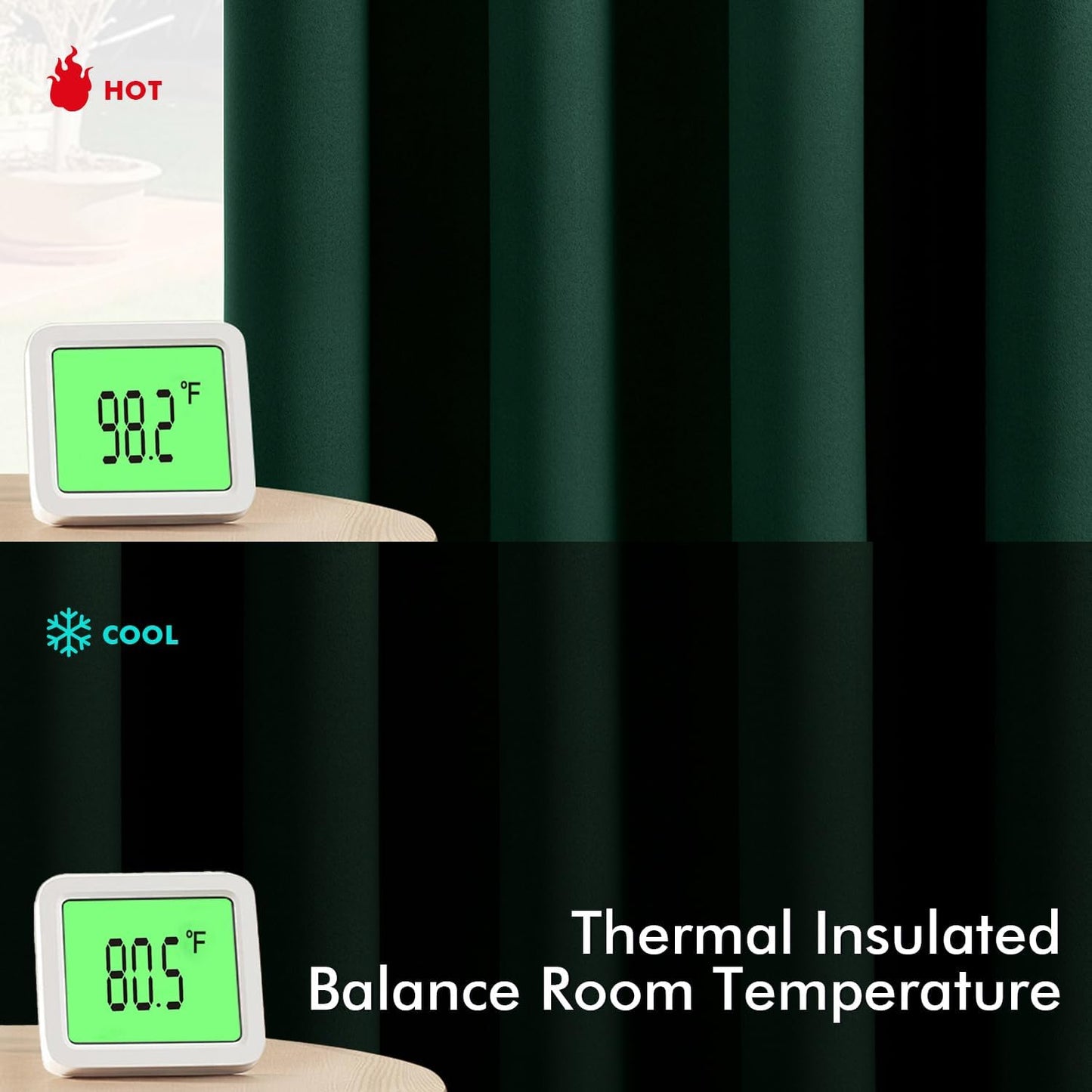 MIULEE Hunter Green Blackout Curtains for Bedroom Living Room 63 Inches Long 2 Panels, Thermal Insulated Room Darkening Drapes Solid Grommet Noise Reduction Emerald Green Christmas Curtains 40x63 Inch