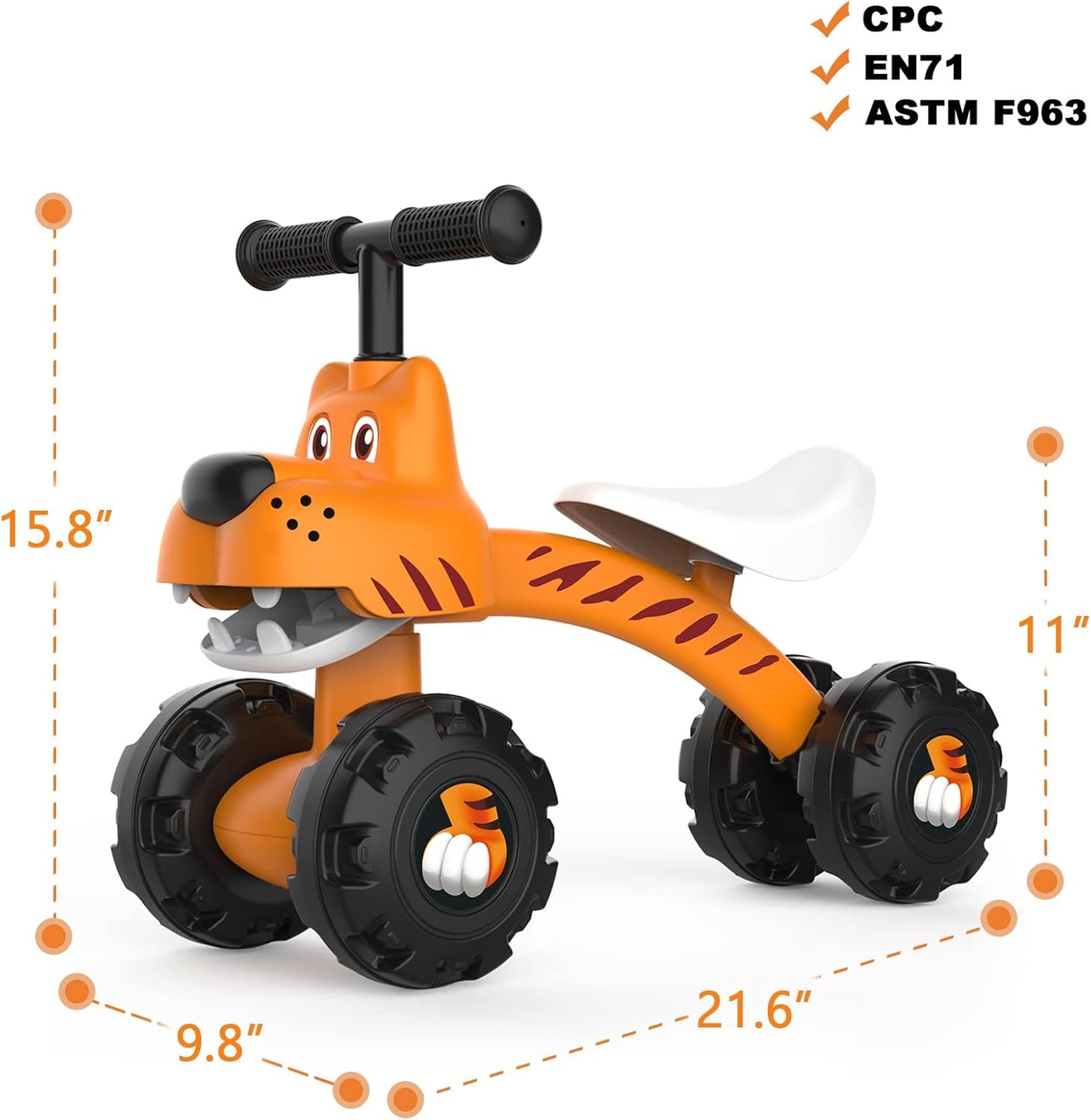 YGJT Baby Balance Bike for 1 Year Old Boy and Girl, Indoor Outdoor Non-Pedal Baby Walker Toys for 10-36 Months Toddlers, Silent Wheels, 1st Birthday Gift, Kids First Bike Tiger