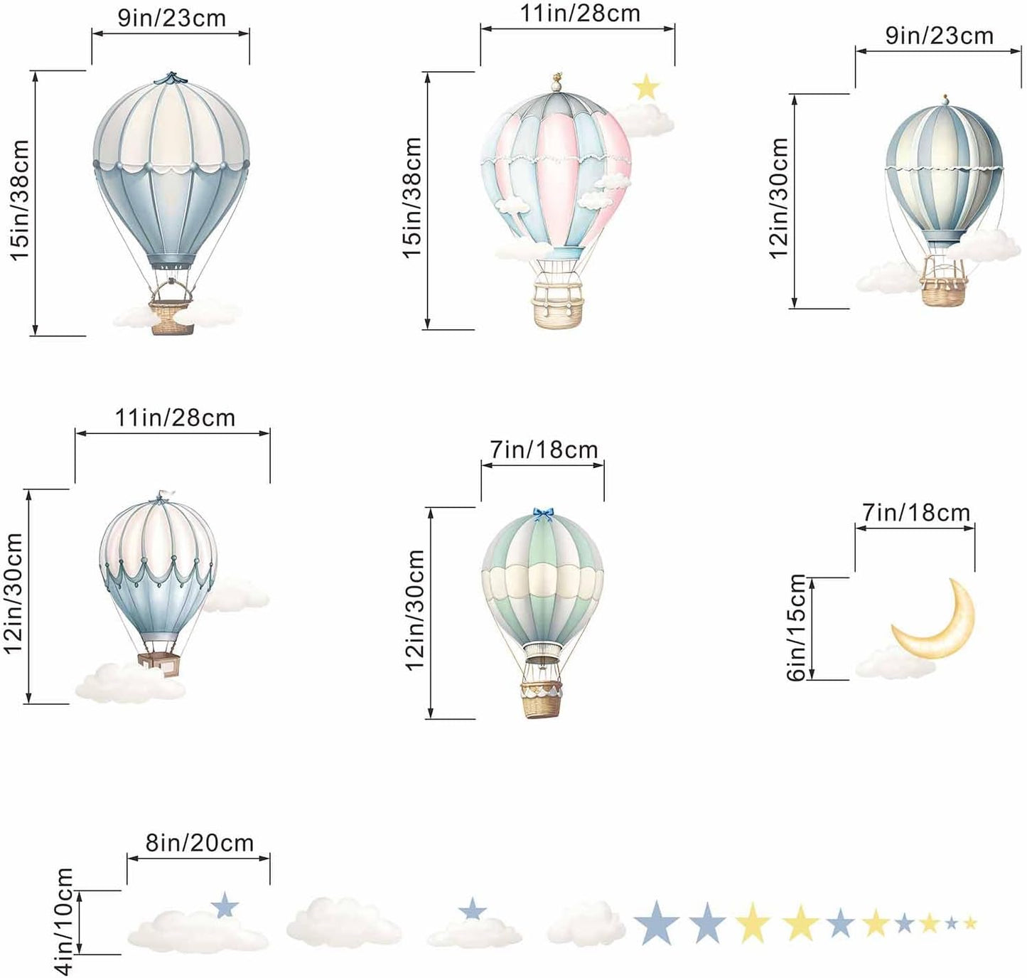 Balloon Wall Decals for Kids Room: Peel and Stick Hot Air Balloon Stars Cloud Wall Stickers - Baby Nursery Boys Room Girls Bedroom - Children Supplies Ages 1-12 Years Wall Decor Art