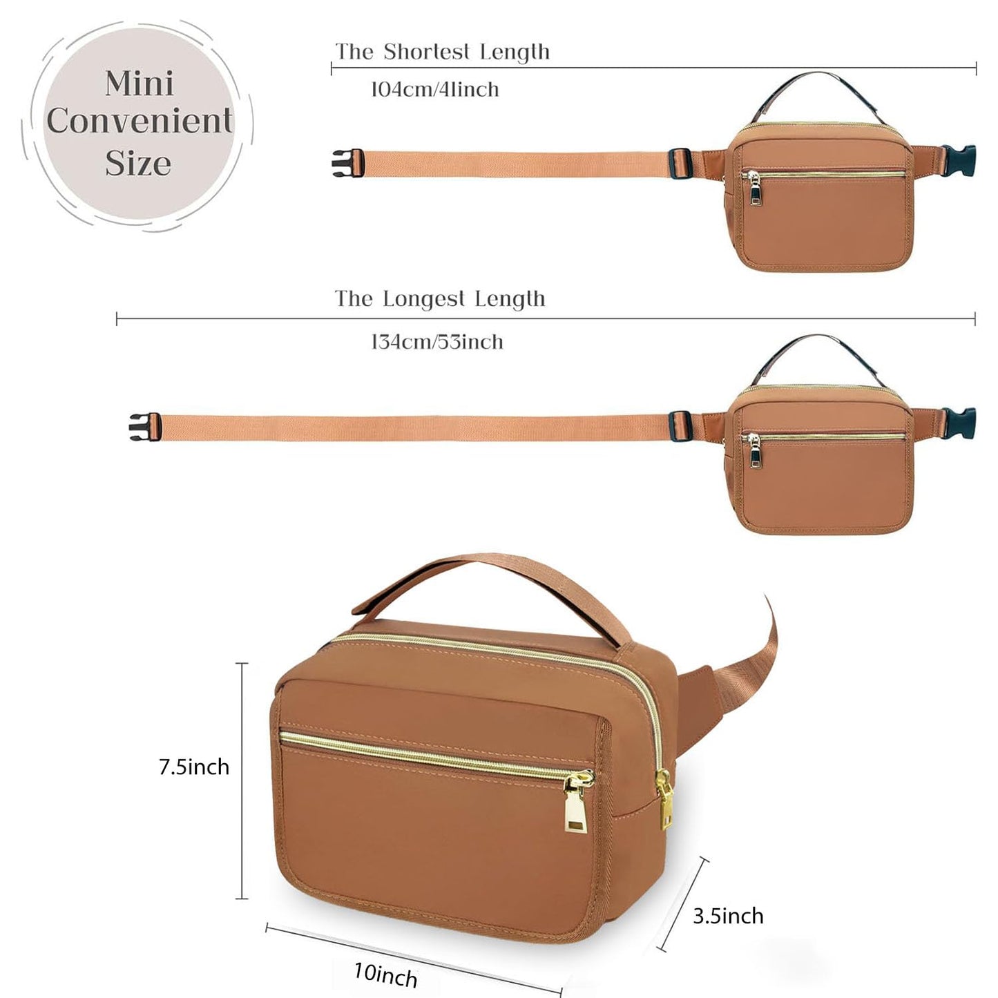 printe Small Diaper Bag with Portable Changing Pad, Crossbody Diaper Pack with Wipes Pocket, Women Waist Bag for Stroller Travel, Brown Large