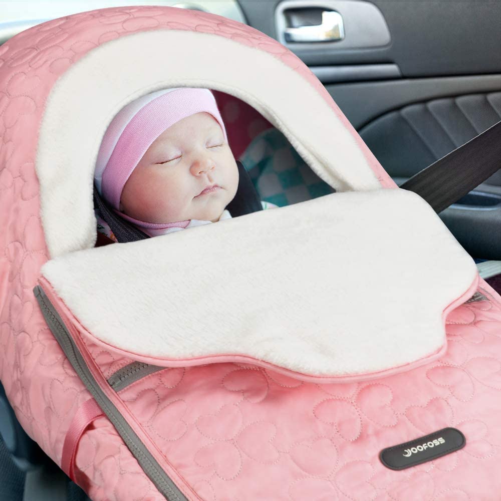 Yoofoss Baby Car Seat Cover Winter Carseat Canopies Cover to Protect Baby from Cold Wind, Super Warm Plush Fleece Baby Carrier Cover for Infant Boys Girls (Pink)