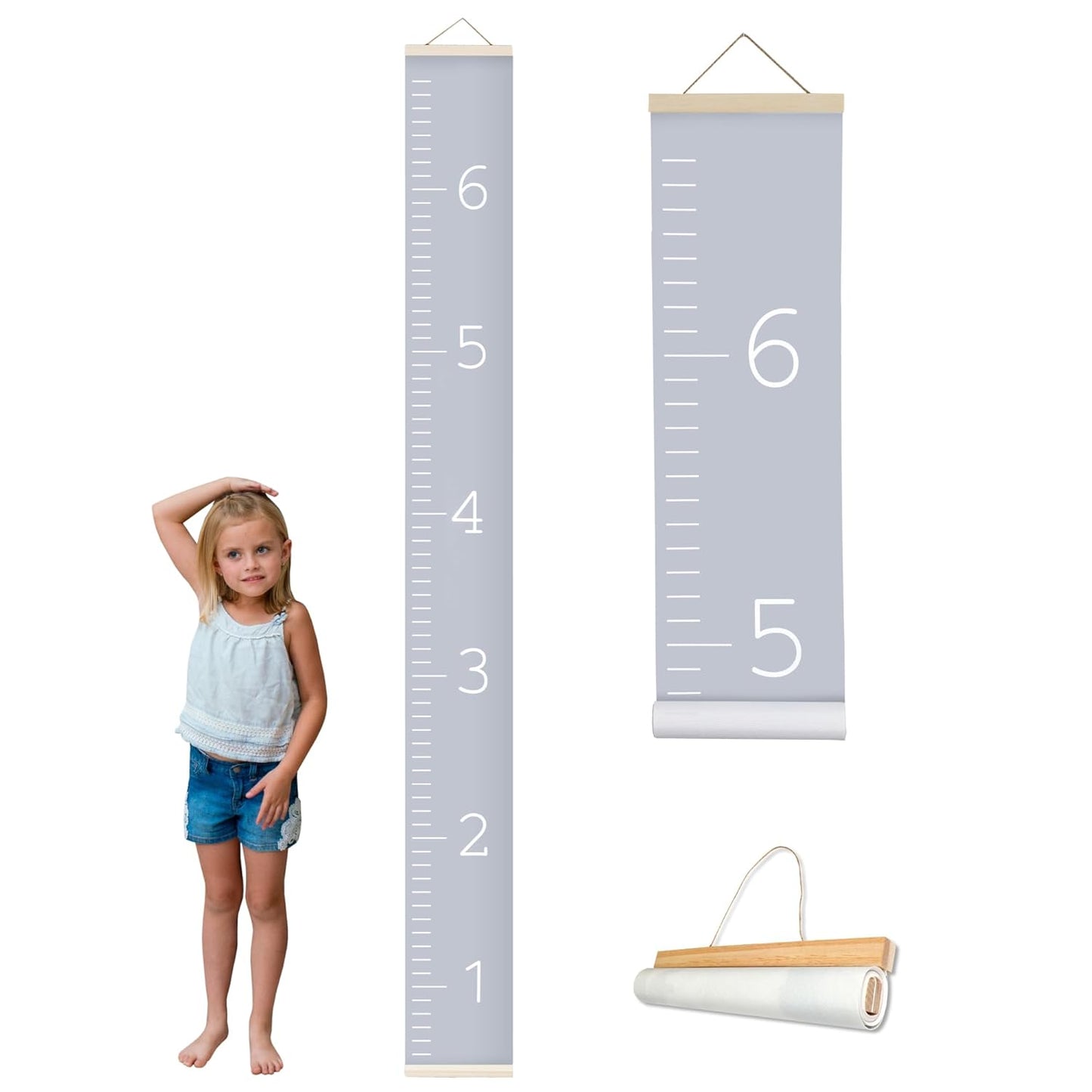 Morxy Canvas Growth Chart for Kids - Unisex Kids Room Wall Decor - Measuring Height Chart- Wall Tape with Height Chart for Kids (Canvas, Plain Gray)