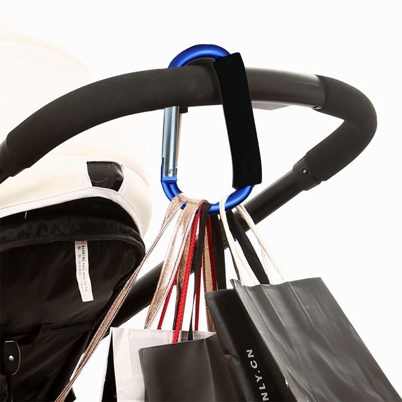 Stroller Hooks by Baby,2 pcs Carabiner Stroller Hook Organizer for Hanging Purses, Diaper Bag, Shopping Bags. Clip Fits Single/Twin Travel Systems, Car Seats and Joggers (Blue)