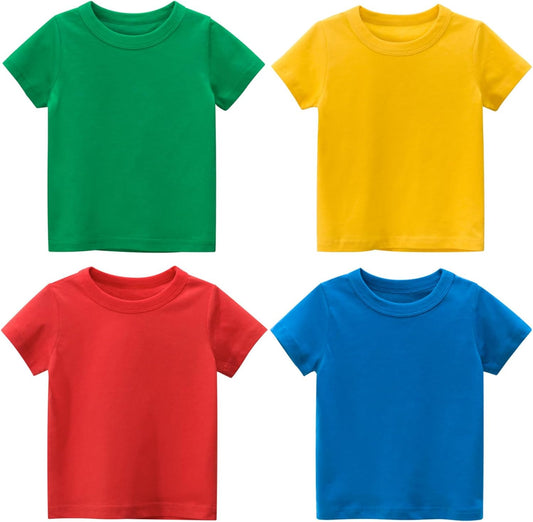 4-Pack Toddler Boys T-Shirts Solid Color Short Sleeve Tees Summer Crewneck Tops