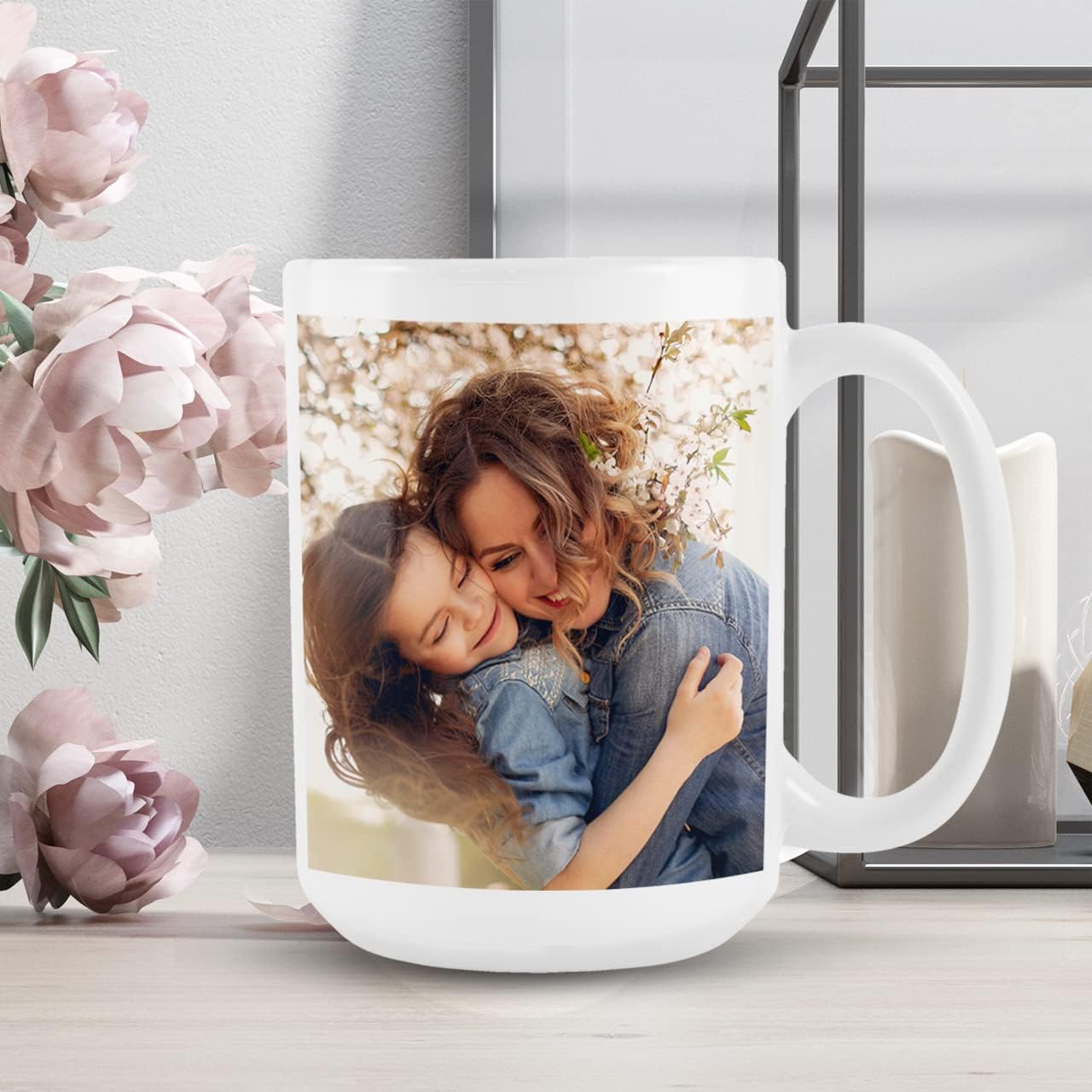 Personalized Coffee Mug – Custom Photo, Text, or Logo Ceramic Mug Tea Cup | Taza Personalizada with Picture or Message | Customized Gift Idea for Men & Women, Mom, Dad, Friends - White/Blue | 15oz