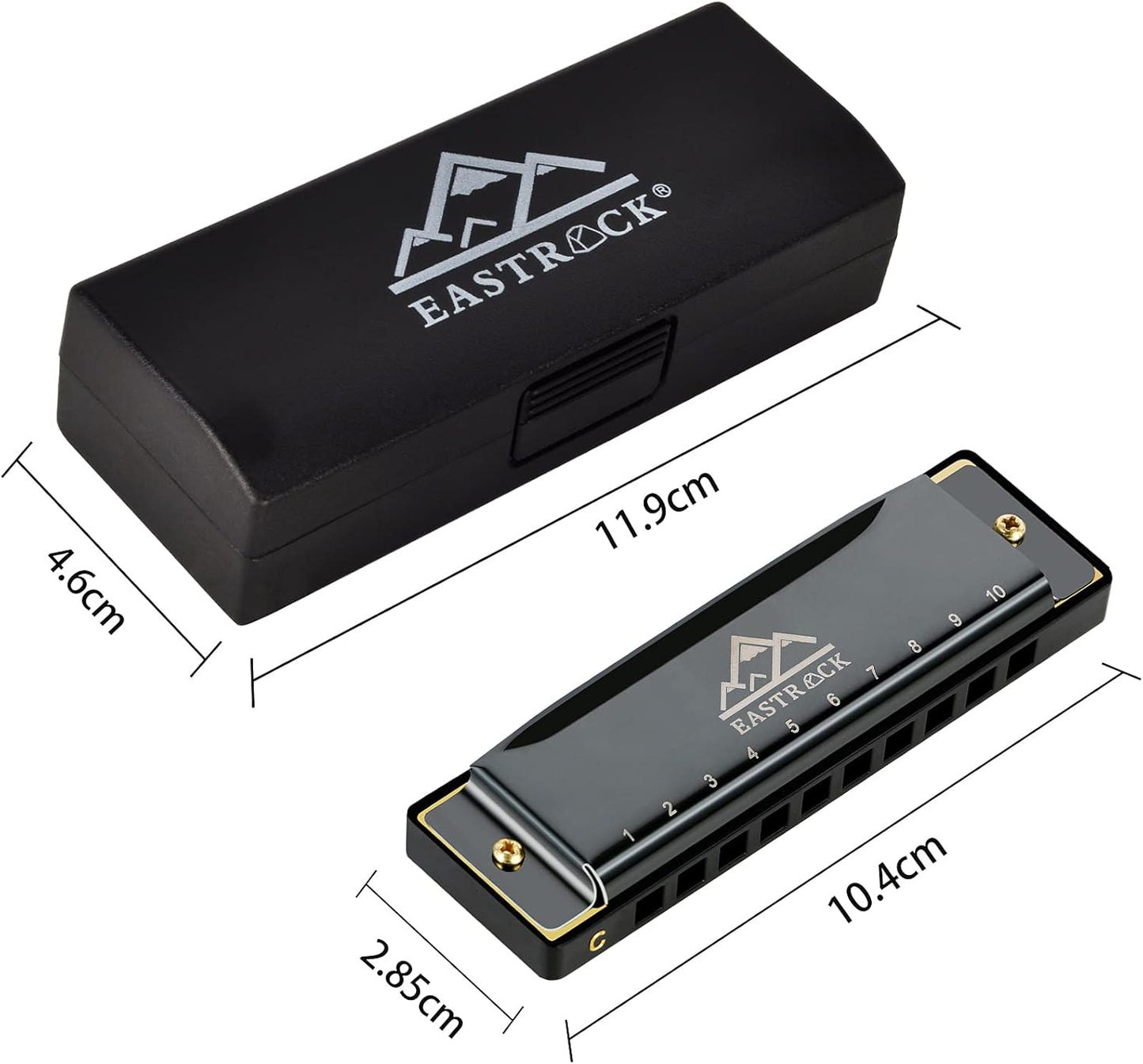 EastRock Blues Harmonica Mouth Organ 10 Hole C Key with Case, Diatonic Harmonica for Professional Player, Beginner, Students gifts, Adult, Friends, Gift Black