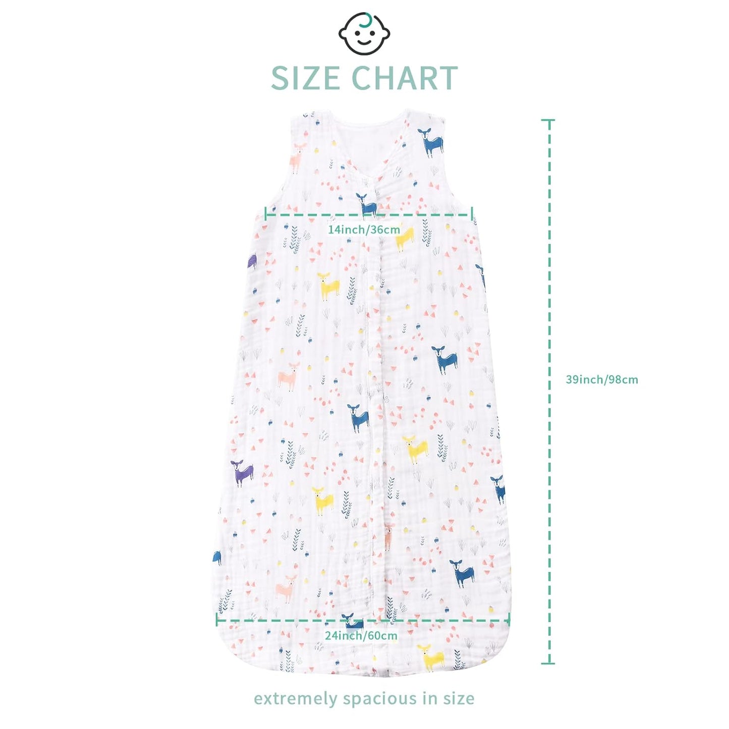 Toddler Sleep Sack for 2-4T Baby, Organic Cotton Wearable Blanket for Boys and Girls 0.5 TOG 2-Way Zipper Soft 4 Layers X-Large Deer