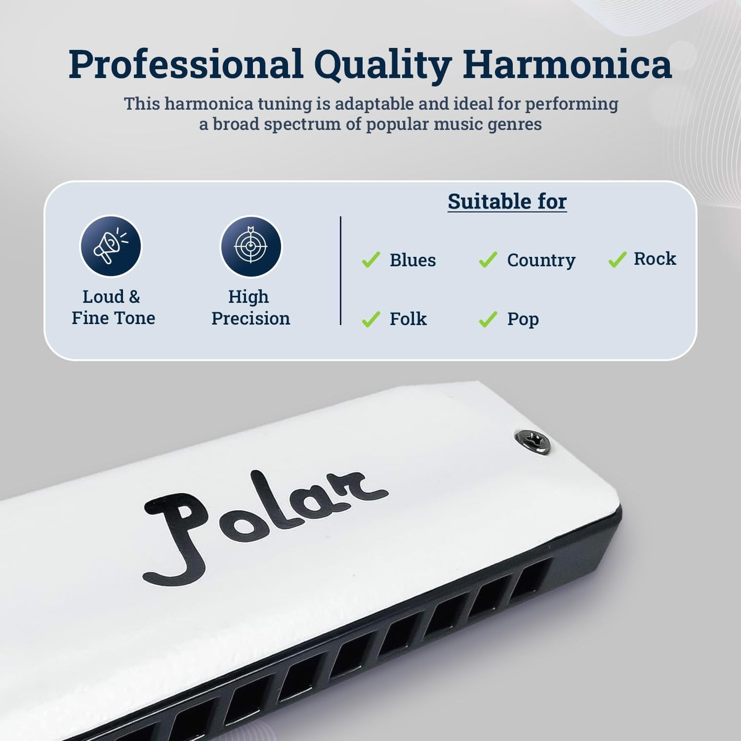Harmo Polar Diatonic Harmonica Key of A - 10 Holes 20 Notes, Blues Harp Mouth Organ With Case, Phosphor Bronze Reeds, Suitable for All Genres, Harmonica for, Adult, Beginners & Professionals