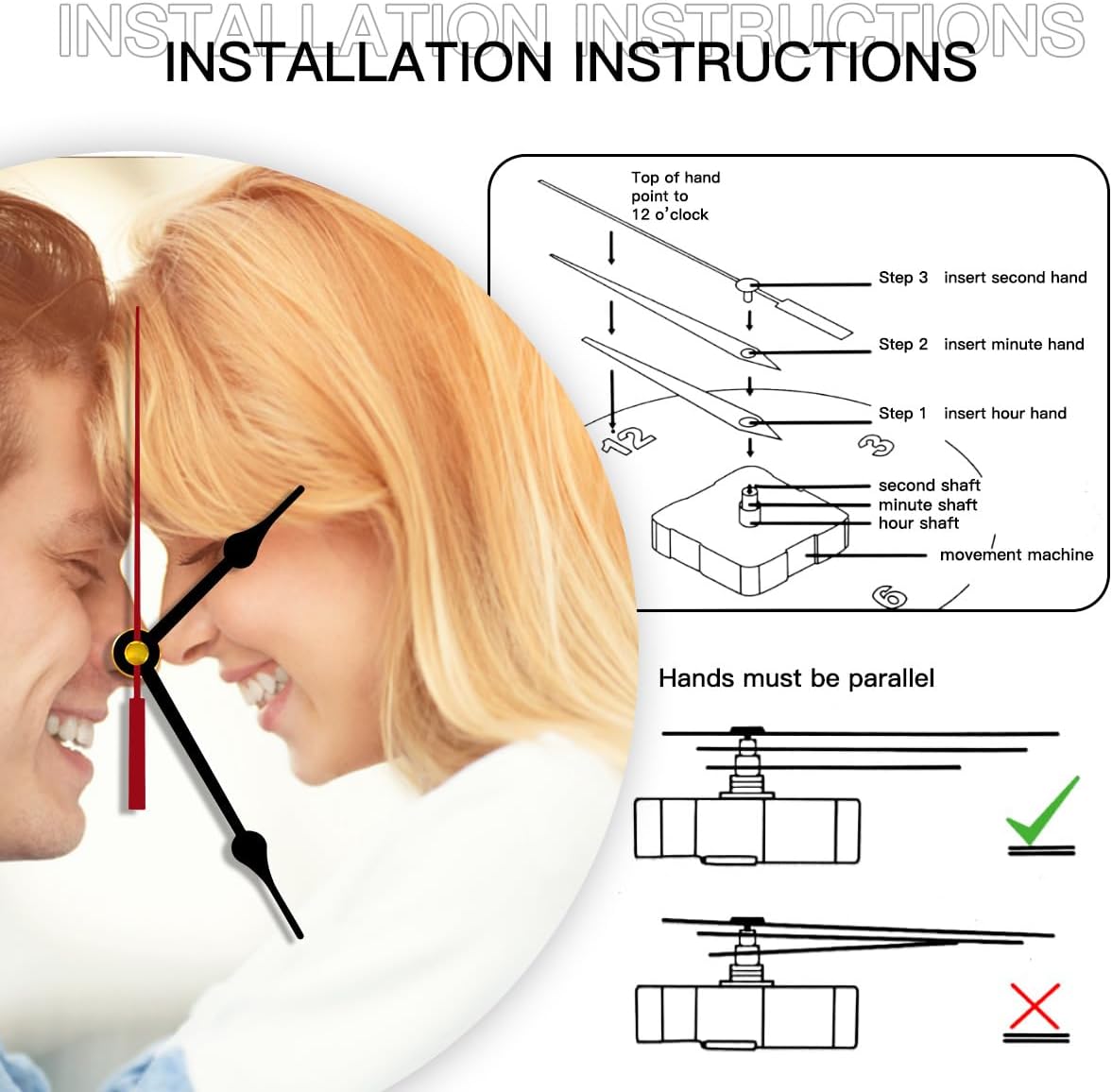 Generic Custom Clocks for Walls Personalized Picture Hanging Time Clocks Customize Gifts for Kitchen Bathroom Home Wedding Friend Family Lover, 10inch-25cm