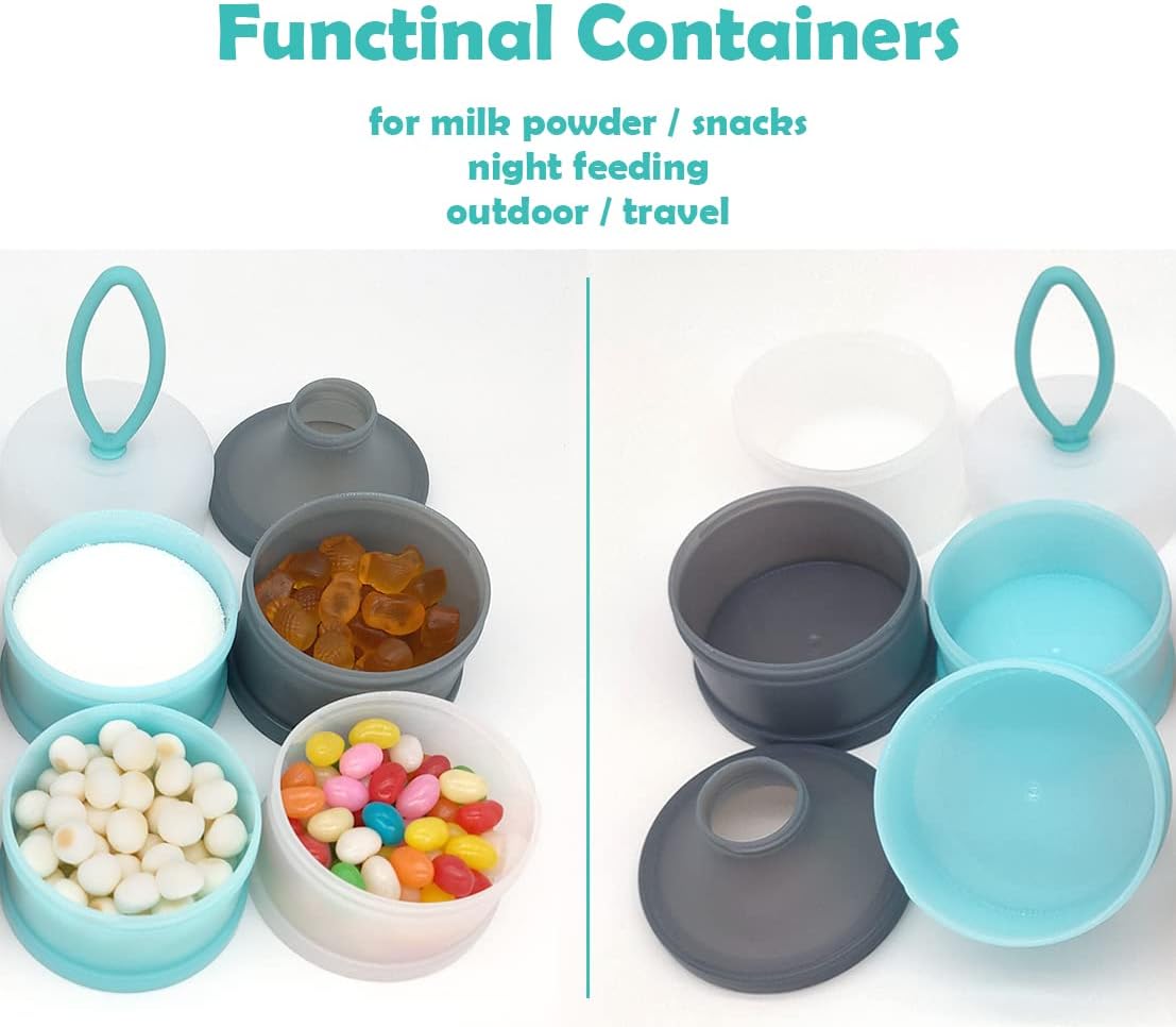 Baby Formula Dispenser, Portable Milk Powder Dispenser Container, Baby Feeding Travel Storage Container, Non-Spill Stackable Baby Snack Storage Container, BPA Free, 4 Compartments, 2 Packs