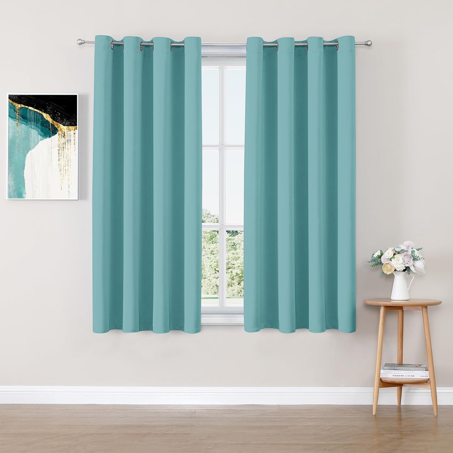 ChrisDowa Blackout Curtains 45 inches Long for Bedroom - 2 Panels Set Grommet Thermal Insulated Room Darkening Curtains for Living Room (Aqua, 52 x 45 Inch)