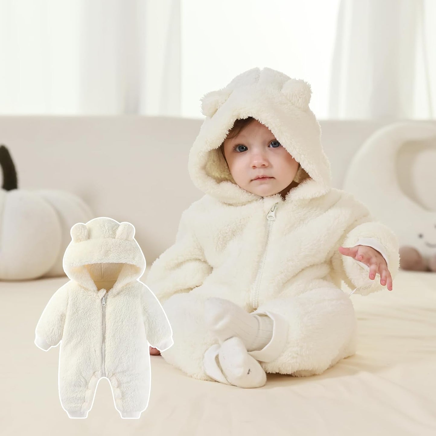 Newborn Baby Bear Outfit Suit Girls Boys Fleece Jumpsuit Romper Hooded Winter Snowsuit Clothes