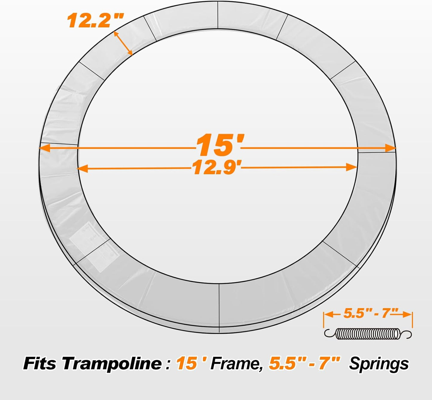 ExacMe Trampoline Pad Replacement 16 15 14 13 12 10 8 Foot, Waterproof Safety Spring Cover Round Frame Pad, No Hole for Pole