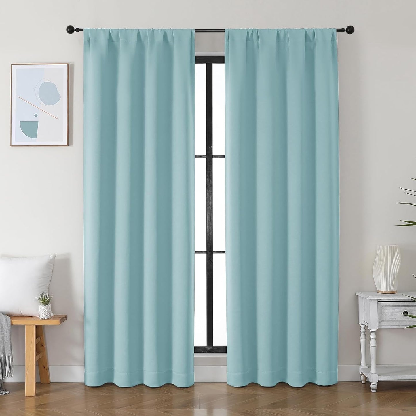 Simplebrand Ava Aqua Blackout Curtains for Bedroom 84 Inch Length 2 Panels Set, Solid Thermal Insulated Privacy Nursery Window Treatment Curtains Blackout Drapes, W40 x L84 Inch, Aqua