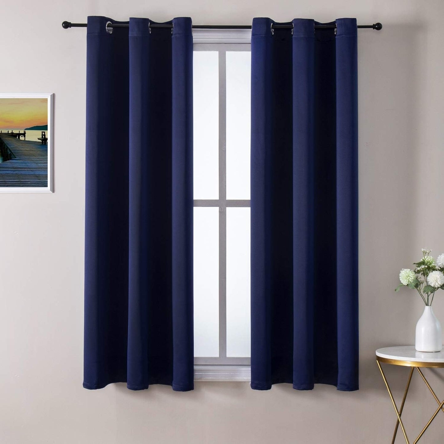ChrisDowa Grommet Blackout Curtains for Bedroom and Living Room - 2 Panels Set Thermal Insulated Room Darkening Curtains (Navy Blue, 42W x 63L)