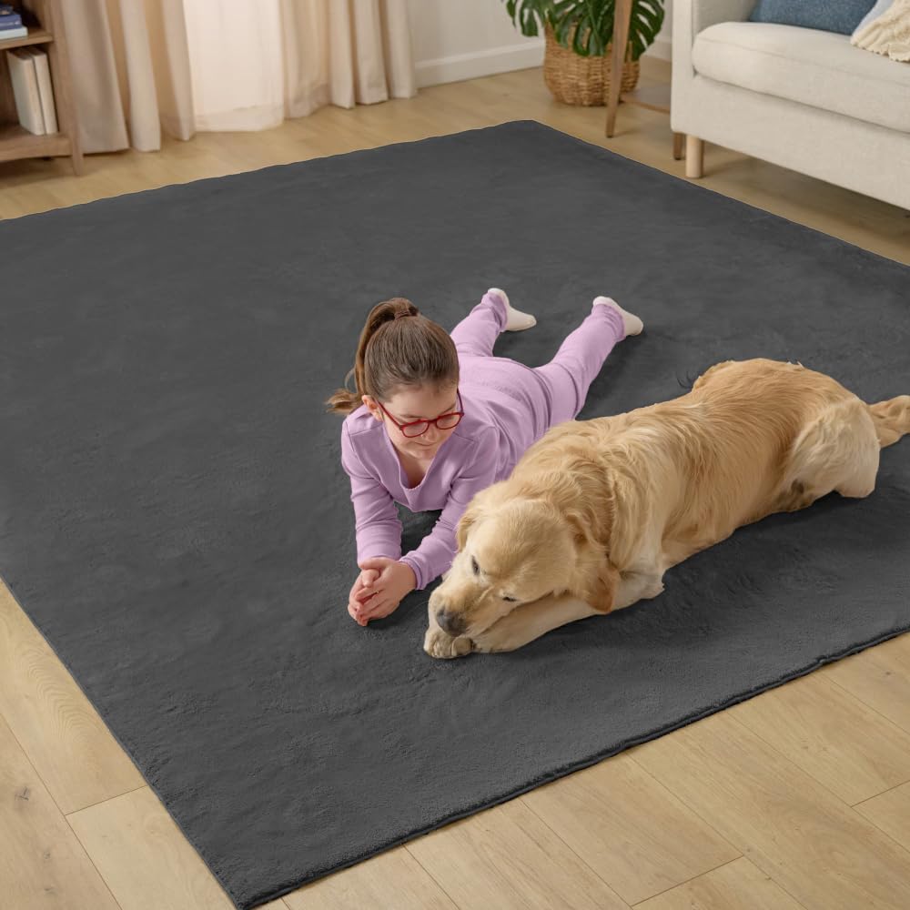GORILLA GRIP Ultra Soft Washable Area Rug, 8x10, Stain and Slip Resistant Plush Thick Carpet for Bedroom Living Room, No Shed Floor Rugs, Pet Friendly, Dorm Essentials, Nursery Home Decor, Dark Gray