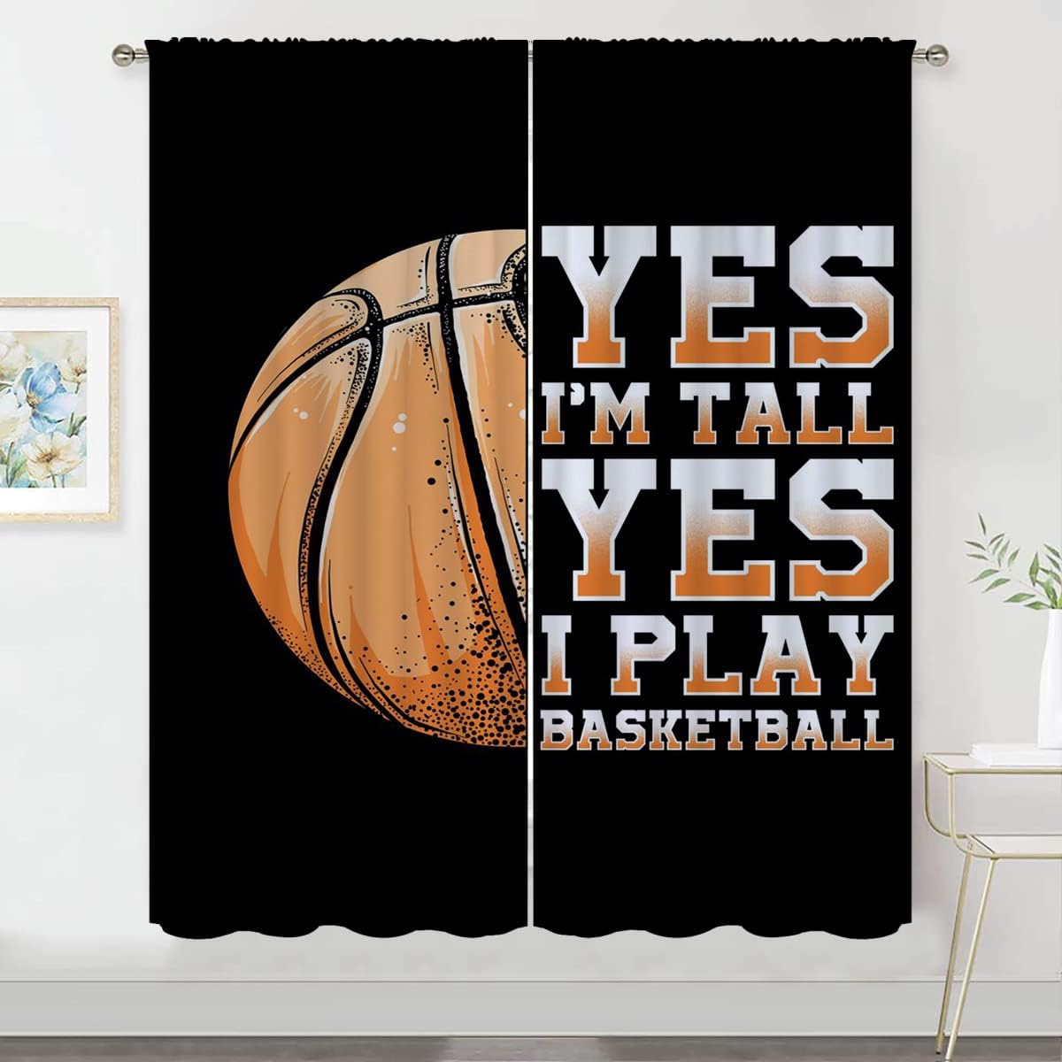 Basketball Blackout Curtains for Boy Girl Room Darkening Decor,Sport Theme Motto Dark Background Bedroom Living Room Home Rod Pocket Thermal Insulated Window Curtain/Drapes Panel,42x63 Inch…