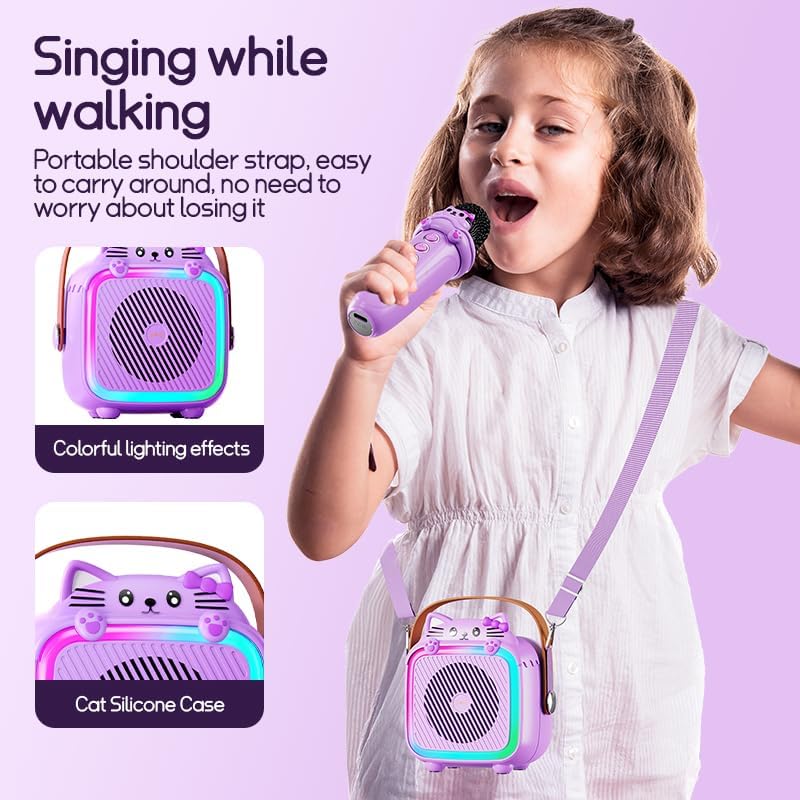 Karaoke Machine with 2 Wireless Microphones for Kids Adults,Portable Bluetooth Speaker Girls Toddlers Toy Gift for Aged 3-12 Year Birthday Parties Christmas Party - Purple
