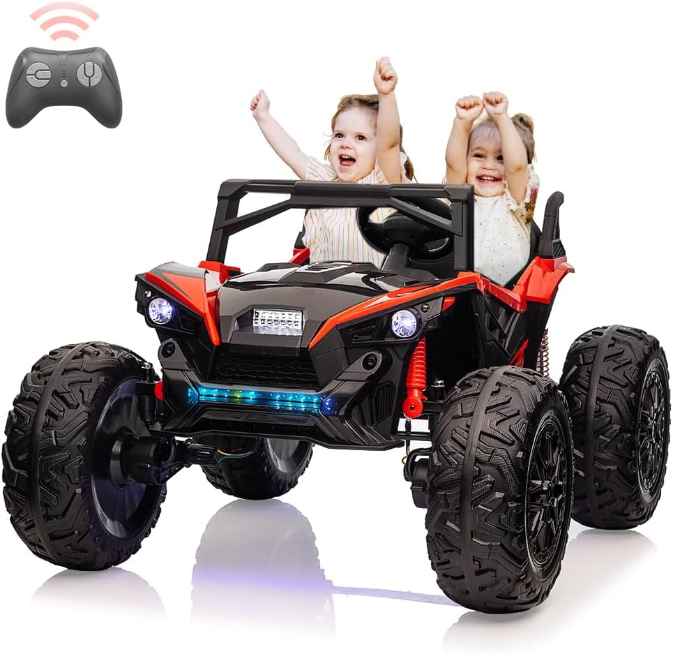 2 Seaters 24V Ride on UTV with Remote Control,10AH Battery, 400W Powerful Motors with 17" EVA Wheels, 20.5“ Seat Width Electric Ride Toy with Metal Suspension,LED Lights,Music,Horn (Red)