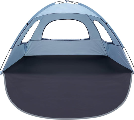 WhiteFang Beach Tent Anti-UV Portable Sun Shade Shelter for 3/4/6/8 Person, Extendable Floor with 3 Ventilating Mesh Windows Plus Carrying Bag, Stakes and Guy Lines