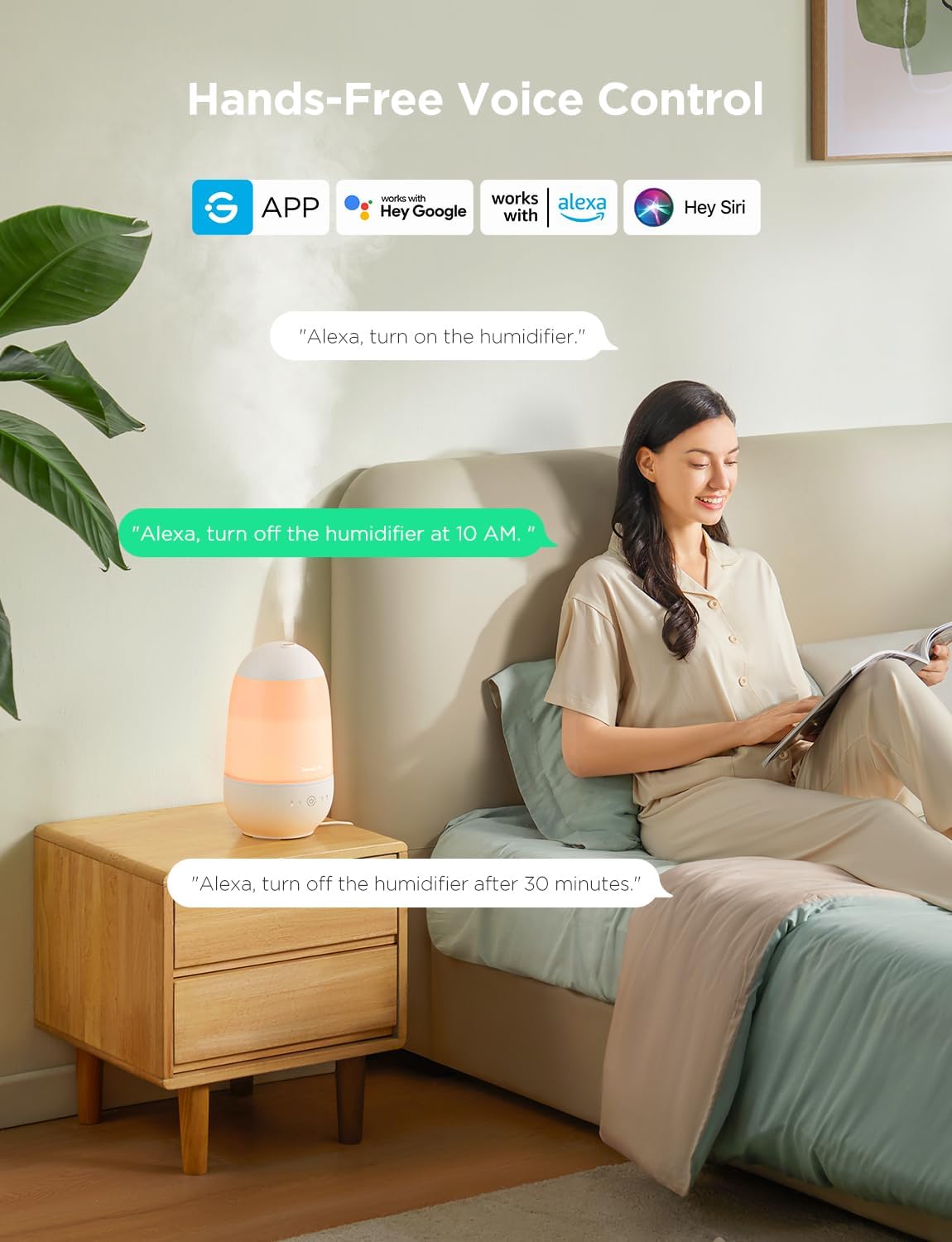 GoveeLife Humidifiers for Bedroom, Smart Cool Mist Air Humidifier for Baby, Nursery, Plants, Easy to Clean & Top Fill Ultrasonic Humidifier with APP & Voice Control, Essential Oil Diffuser, Nightlight