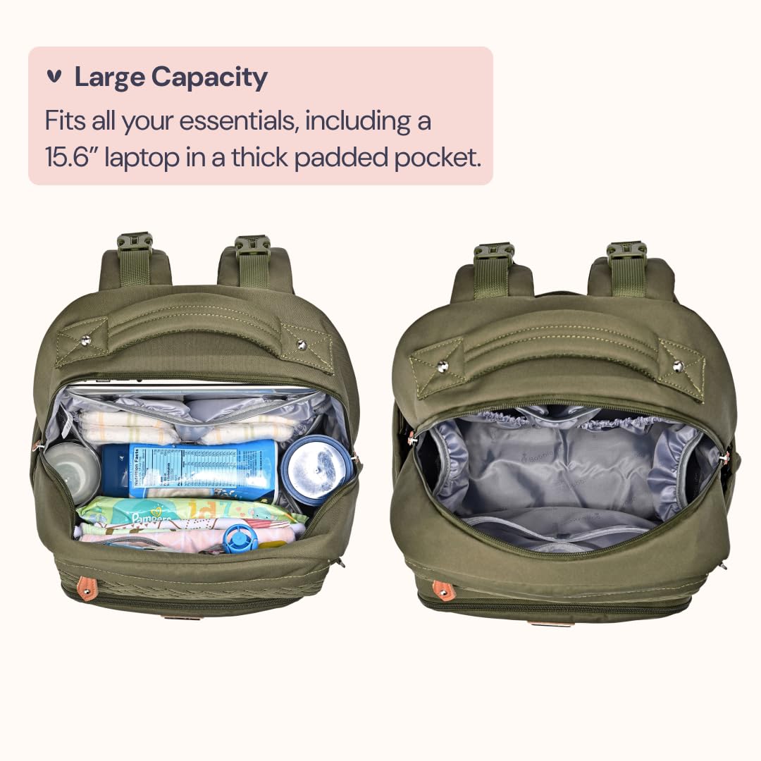 BabbleRoo Diaper Bag Backpack, Travel Backpack with Changing Pad, Pacifier Case & Stroller Straps, Multifunction, Waterproof, Unisex – Army Green