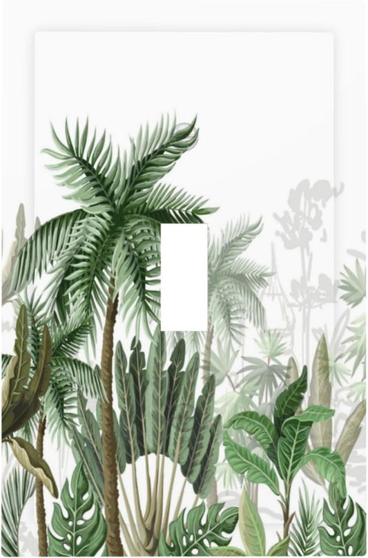 Palm Tree Banana Leaf Green Rainforest Natural Landscape Decorative Light Switch Cover 1 Gang Single Toggle Device Electrical Faceplate Switchplates Decorator Outlet Wall Plate for Bed Room Home Decor