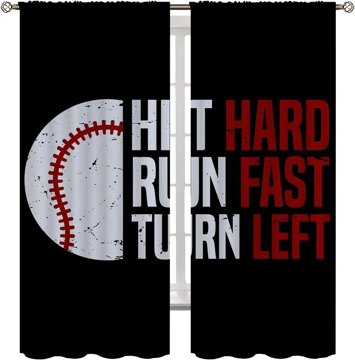 Baseball Blackout Curtains for Boy Girl Room Darkening Decor,Sport Theme Red and White Motto Dark Bedroom Living Room Home Rod Pocket Thermal Insulated Window Curtain/Drapes Panel,63x63 Inch…