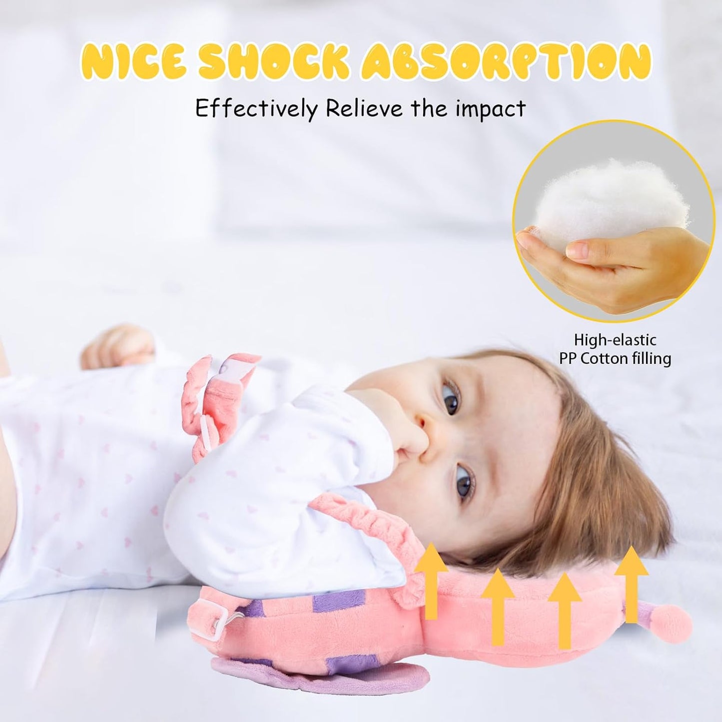 Baby Head Protection Backpack - Soft & Comfortable, Cute Cartoon Design, Pink Butterfly