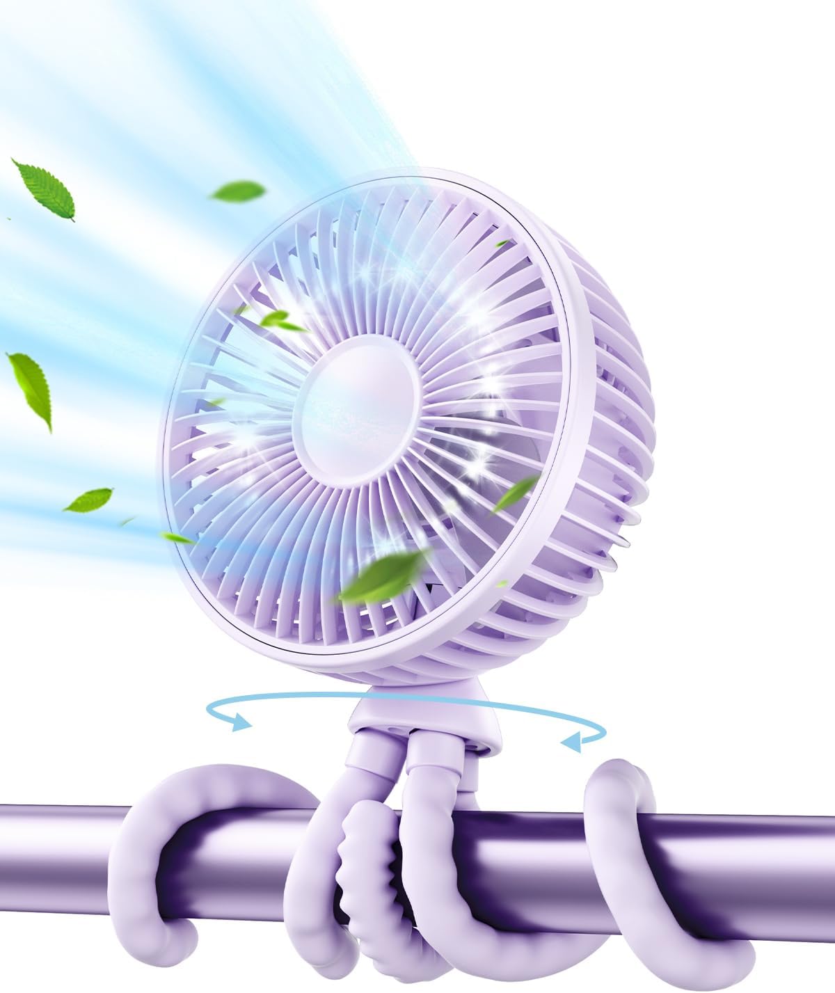 Gaiatop Oscillating Baby Stroller Fan with LED Night Light, 4 Speeds Cooling Rechargeable 360° Rotate Clip On, Battery Operated Small Portable Fans for Car Seat Crib Treadmill Travel