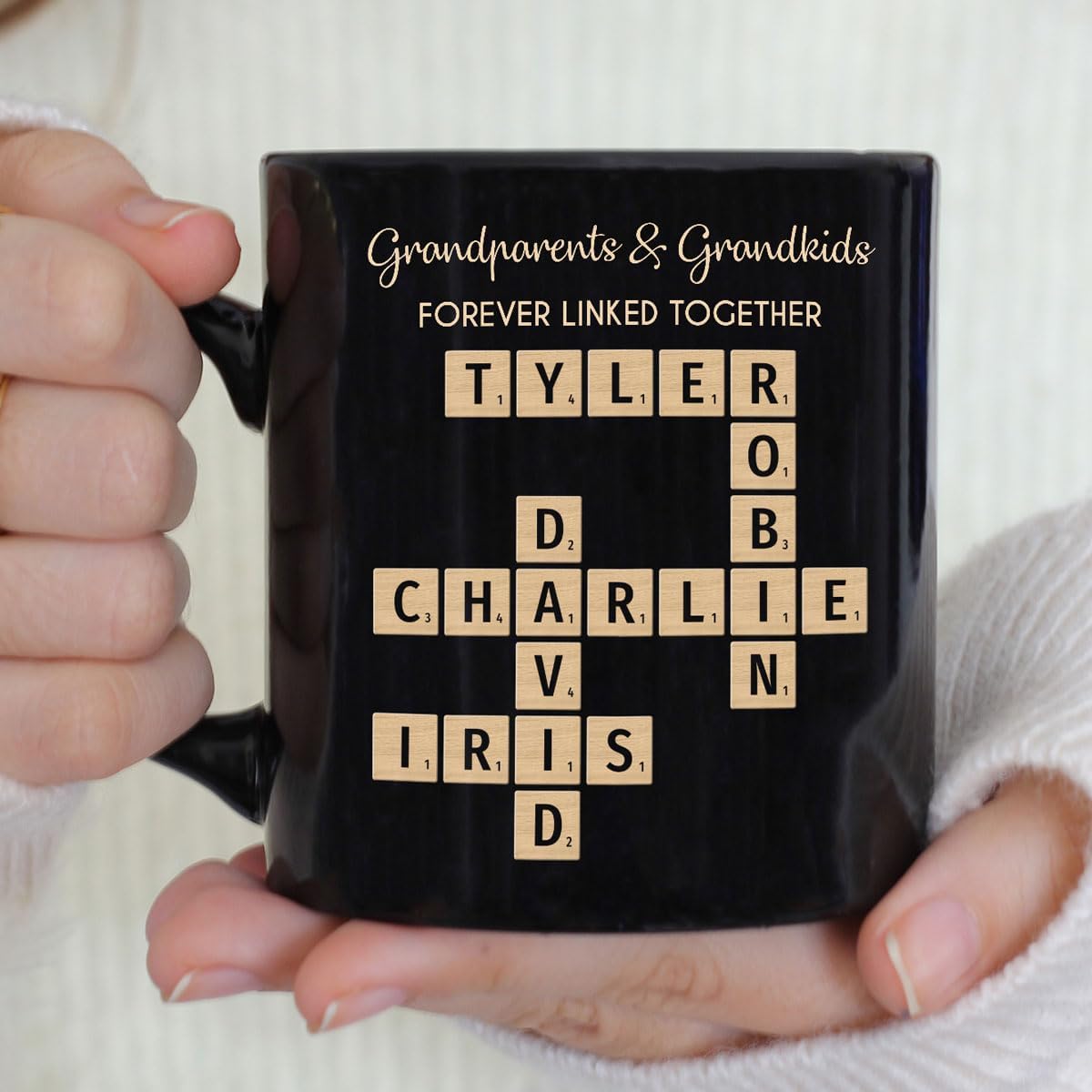 Trending Custom Grandparents & Grandkids Forever Linked Together Crossword Puzzle Personalized Mug, Gift For Large Family, Parent, Grandparents, Siblings, Brothers, Sisters on Birthday Christmas