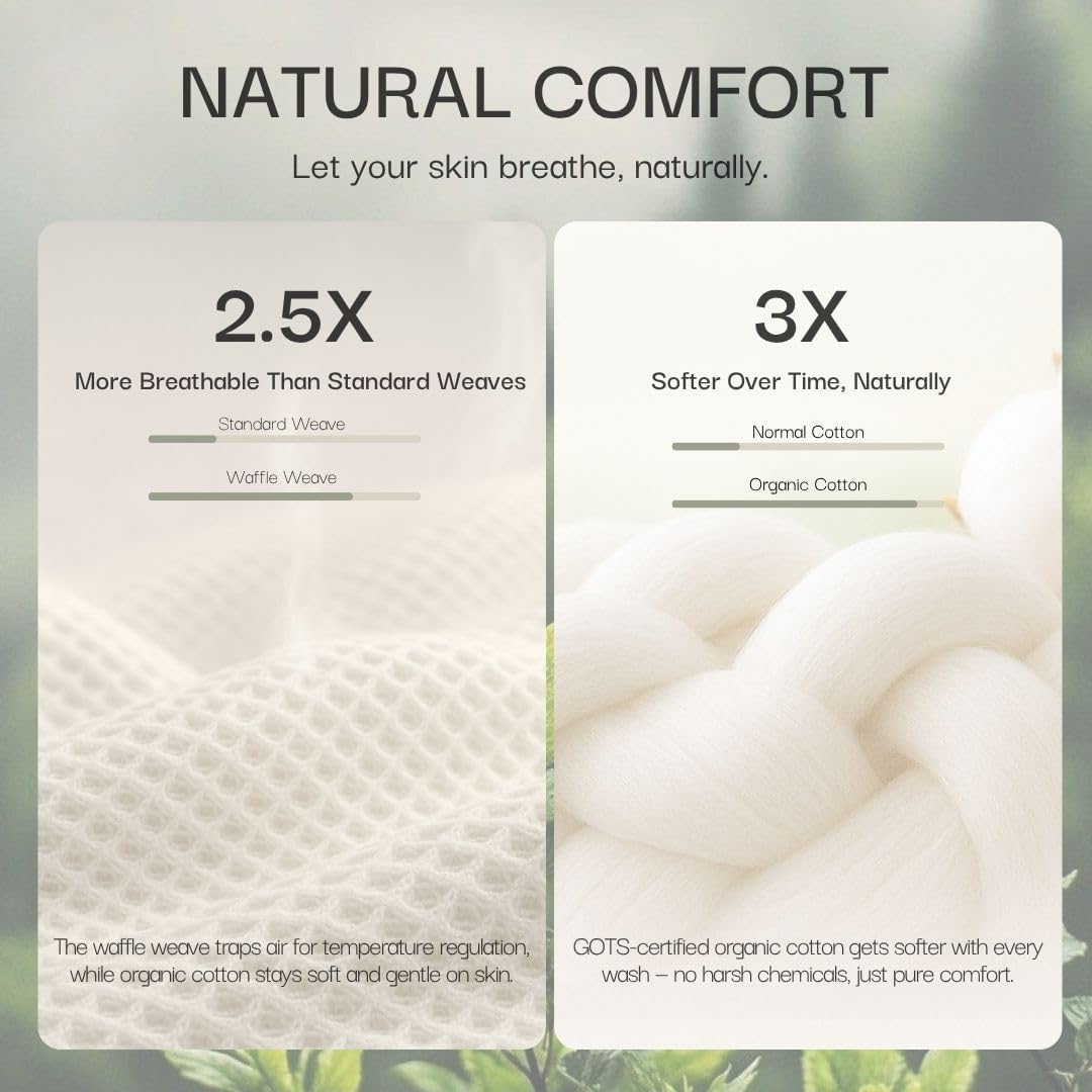 Salt Earth GOTS Certified 100% Organic Cotton Throw Blanket, 90" X 90" Waffle Blankets & Throws for Bed, Throw Blanket for Couch,Modern and Cozy Blanket,All Seasons, Comfy Soft Blanket(Scottish Grey)