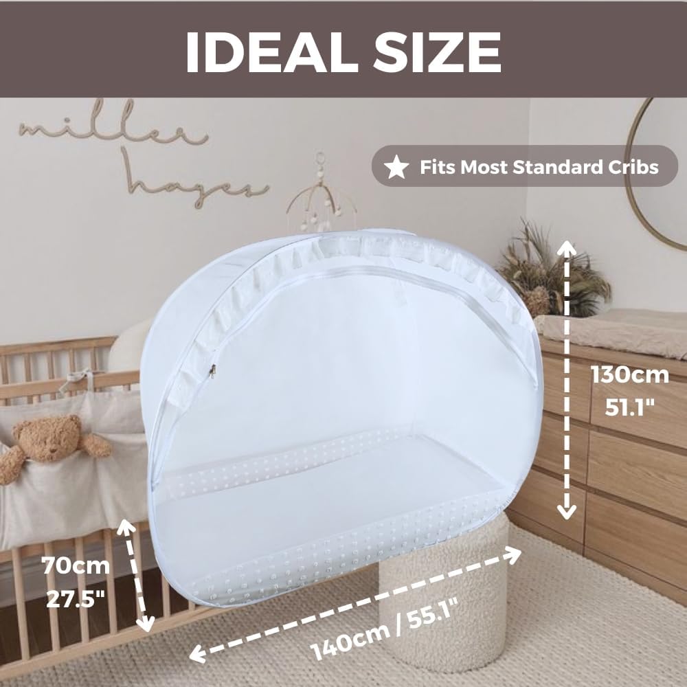 Wonder Space Elegant Baby Crib Net Tent - Minimalist Lace Design - Durable & Breathable Mesh to Keep Baby in & Stop Climbing Out - Mosquito & Insects Protection
