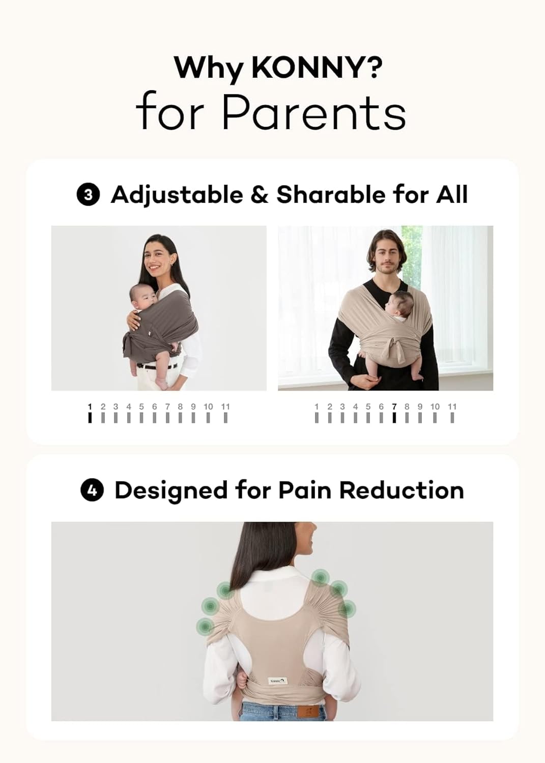 Konny Baby Carrier Flex SoftBreeze with Head Support - Adjustable, Easy to Wear Baby Wrap Sling, Perfect for Newborn Babies Essentials up to 44 lbs (M-4XL) - Black