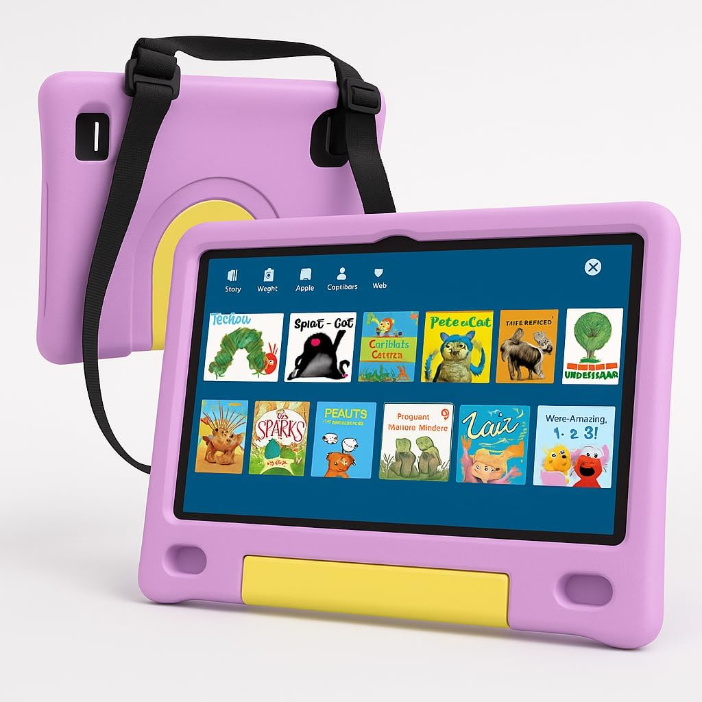 10.1 Inch Kids Tablet with Shockproof Case | Android 14, 64GB+8GB RAM, 12H Battery | Parental Control, Google Kids Space & Preloaded Educational Apps | WiFi 6, HD Display, Ages 3-12