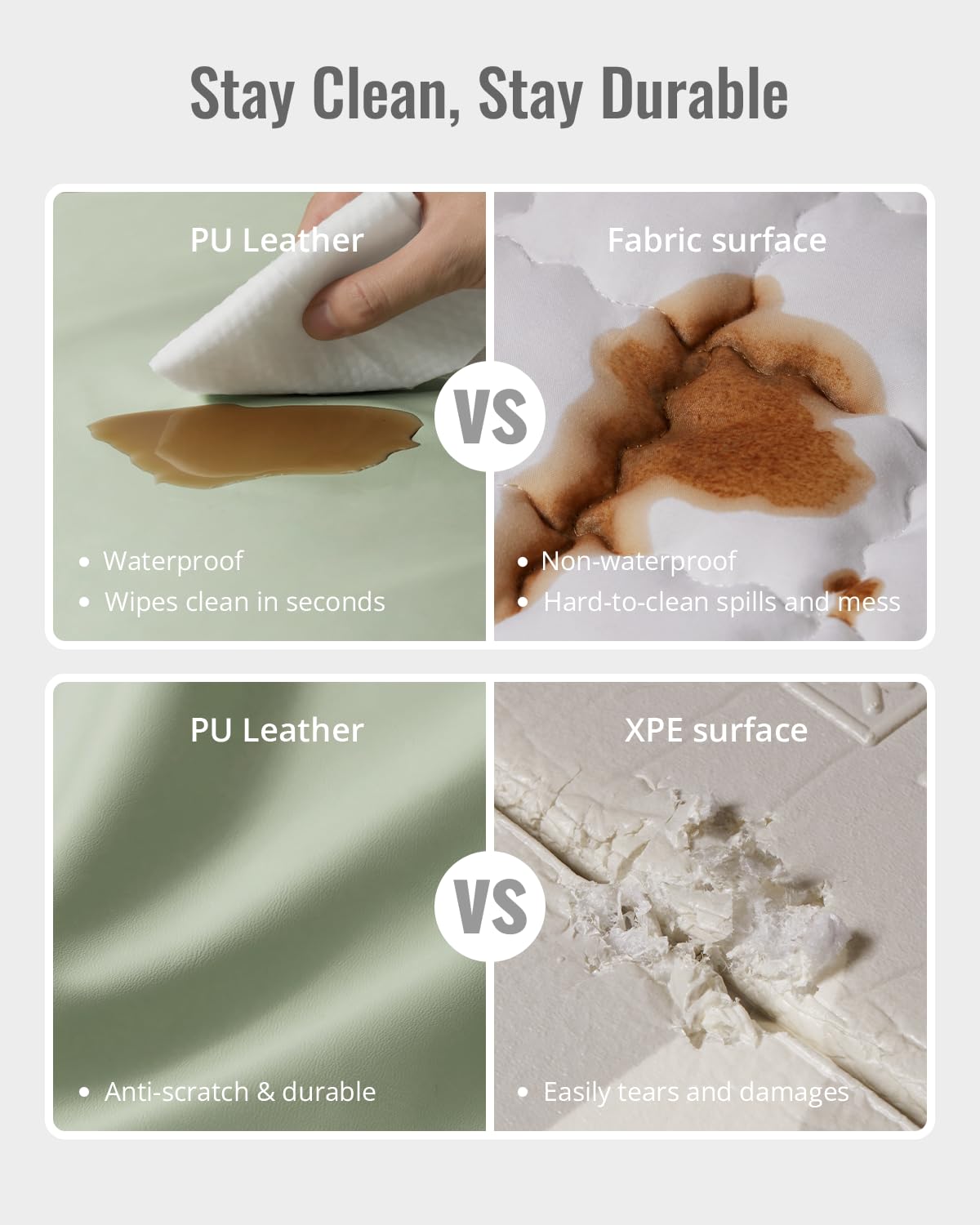 Blissful Diary Vegan Leather Baby Play Mat, 47x47 Thicken Foam Cushioned & Waterproof Playpen Mat for Infants and Toddlers, Stylish and Just Wipe-Clean Playmat for Baby Play on Floor, Light Green