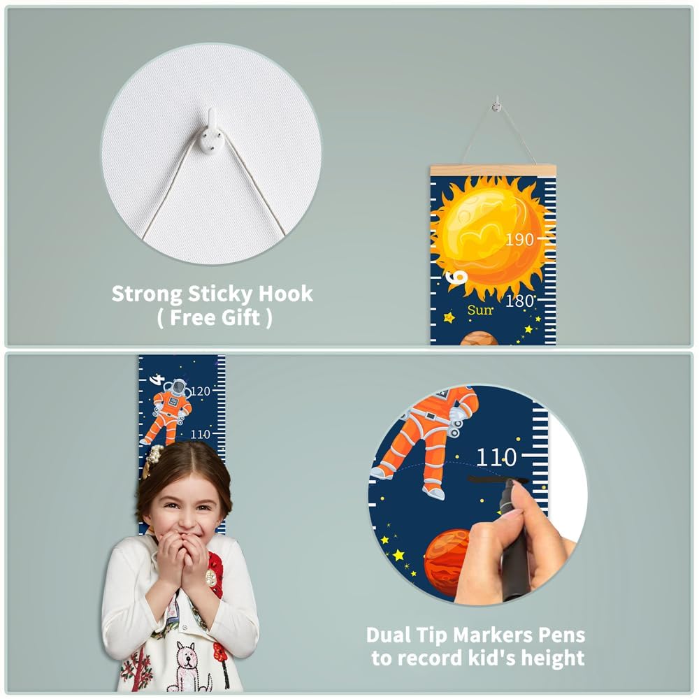 Halloween Baby Height Growth Chart - Canvas Height Chart for Kids Baby Child Toddler Boys Girls Growth Chart for Wall Room Nursery Decor Hangable and Removable Measuring Wall Ruler (C, Beige Wood)