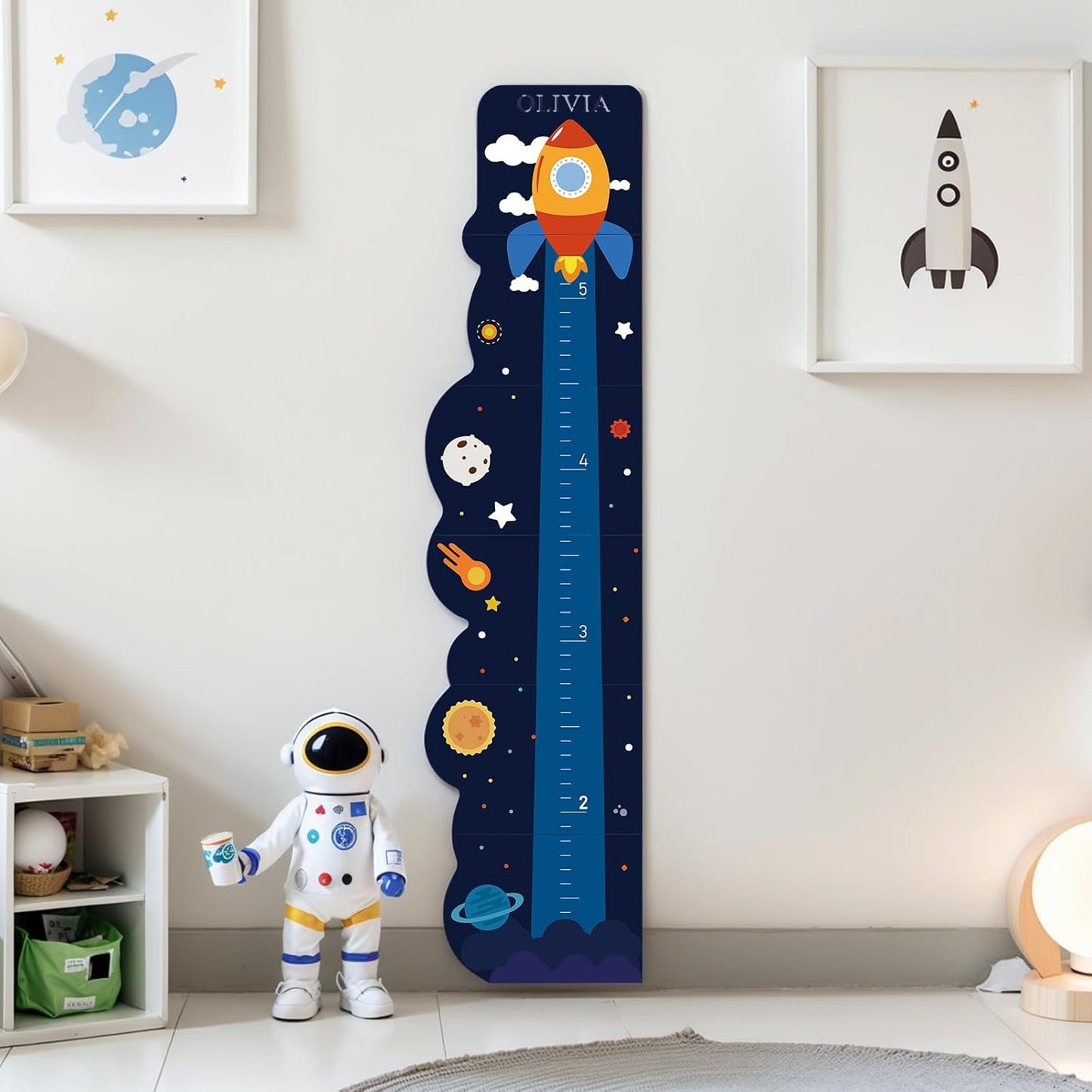 Personalized Name Rocket Wood Growth Chart for Kids – Wall Height Measurement Ruler, Toddler Playroom Decor 63" x 15.3"
