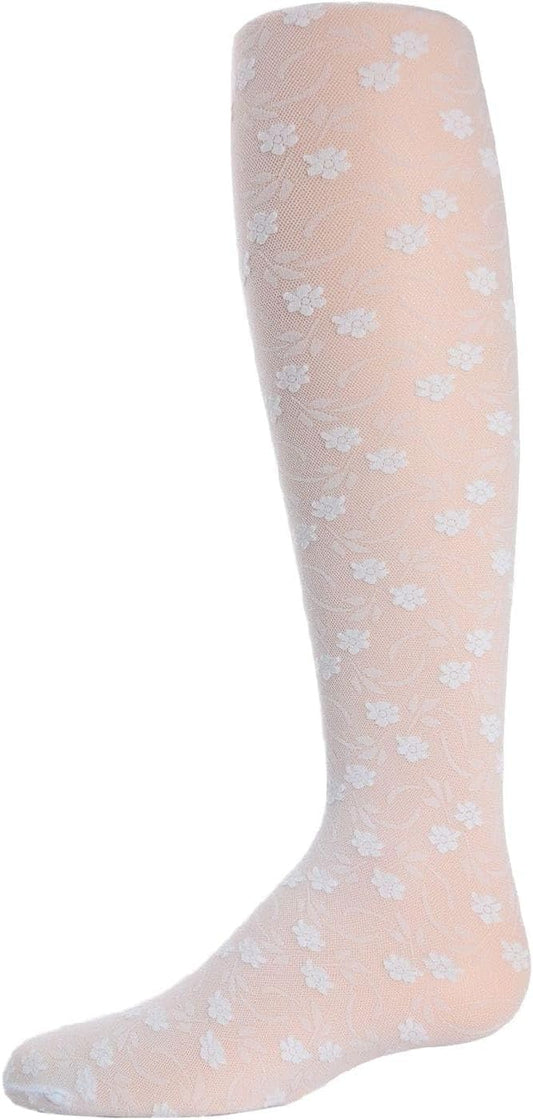 MeMoi Sweet Blossoms Sheer Tights for Girls, Ultra Soft and Lightweight Floral Lace Girls Tights - Sizes 2-14
