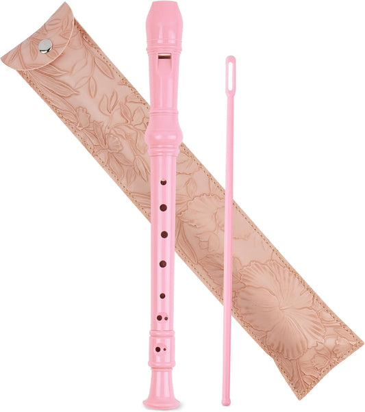 Recorder Instrument for Beginner Kids Adults,8-Hole Soprano Descant Recorder Music Flute with with Cleaning Rod & Leather Case For School Student Home Entertainment(2-Carved Pink)
