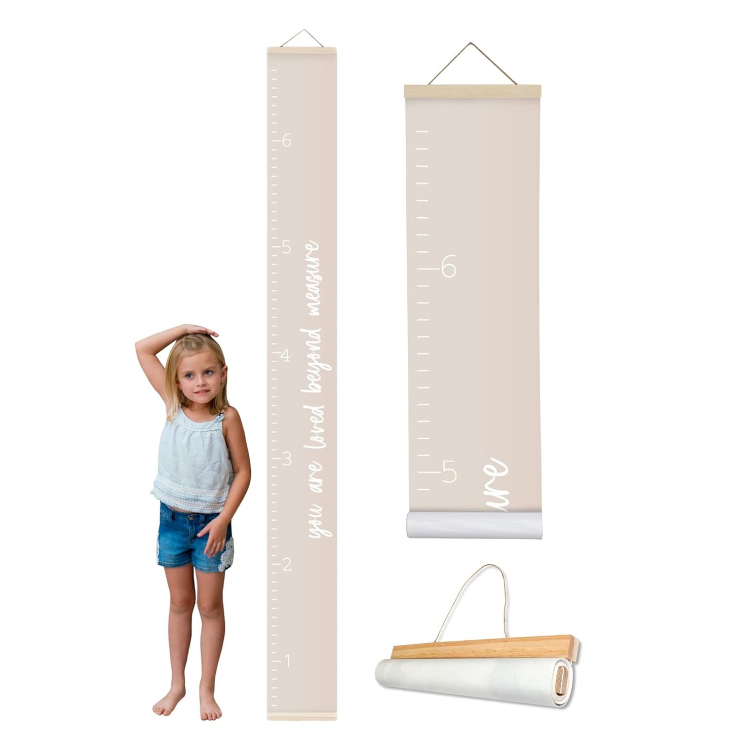Morxy Canvas Growth Chart for Kids - Unisex Kids Room Wall Decor - Measuring Height Chart- Wall Tape with Height Chart for Kids (Canvas Loved Beyond Measure, Beige)