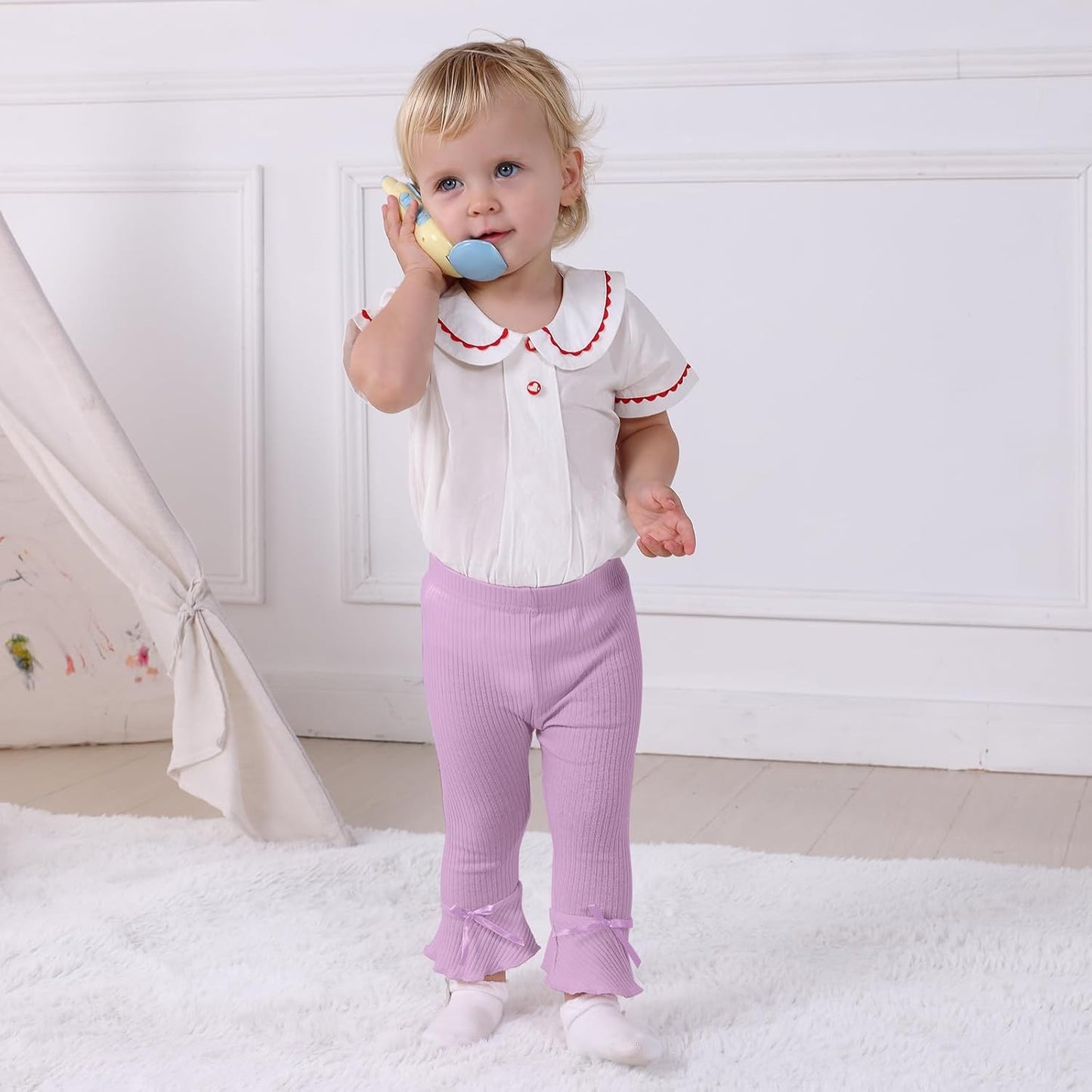 Newborn Toddler Baby Girl Pants Leggings Ribbed Straight Flare Infant Girl Pants Leggings Bell Bottoms 5 Packs