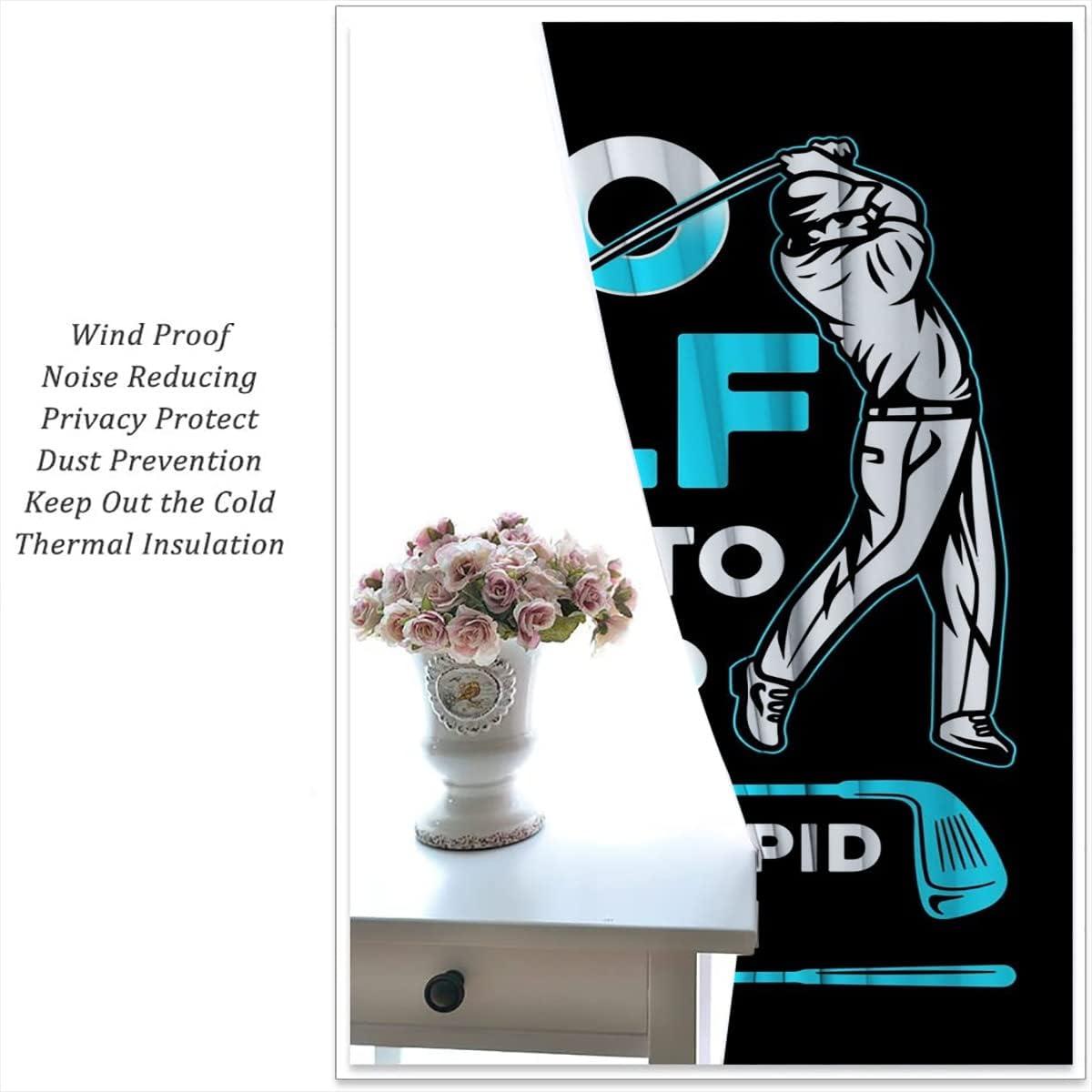 Golf Blackout Curtains for Boy Girl Room Darkening Decor,Sports Themed Golfers and Cars Bedroom Living Room Home Rod Pocket Thermal Insulated Window Curtain/Drapes Panel,55x63 Inch…